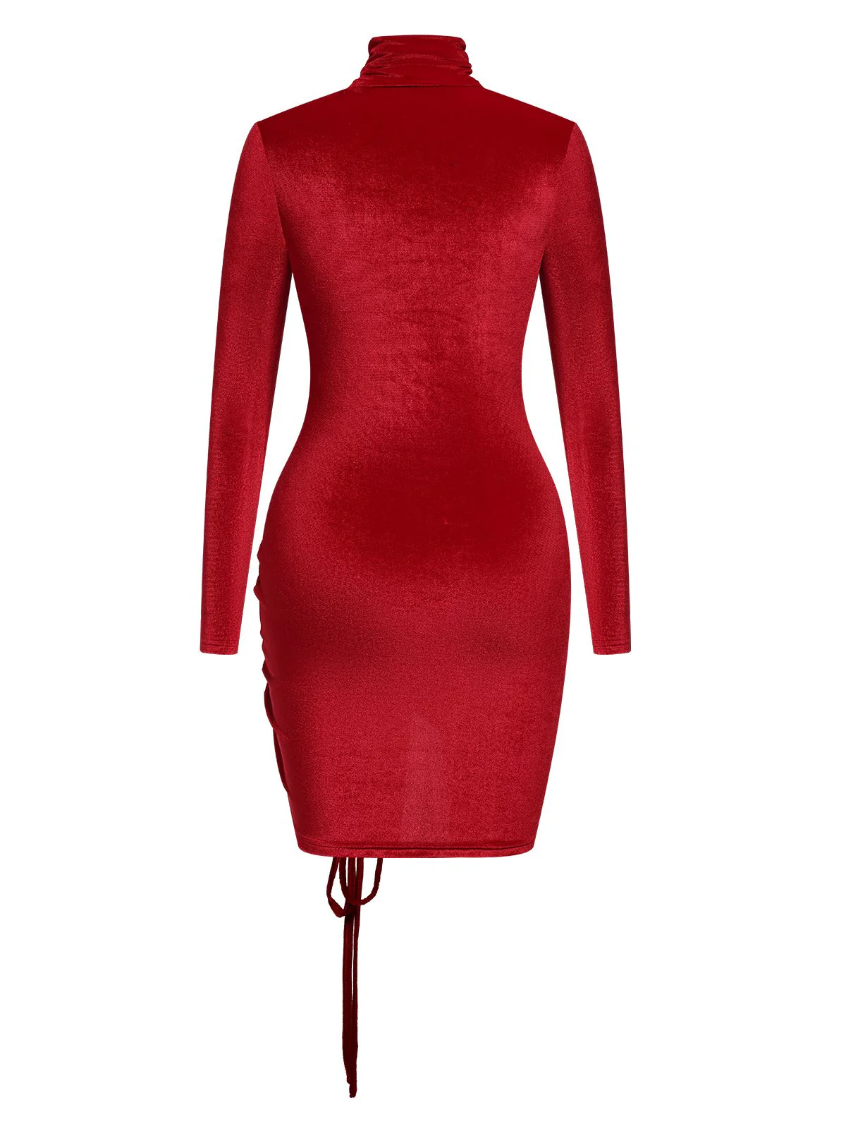 Red 1970s Solid Long Sleeves Velvet Dress - Image 2