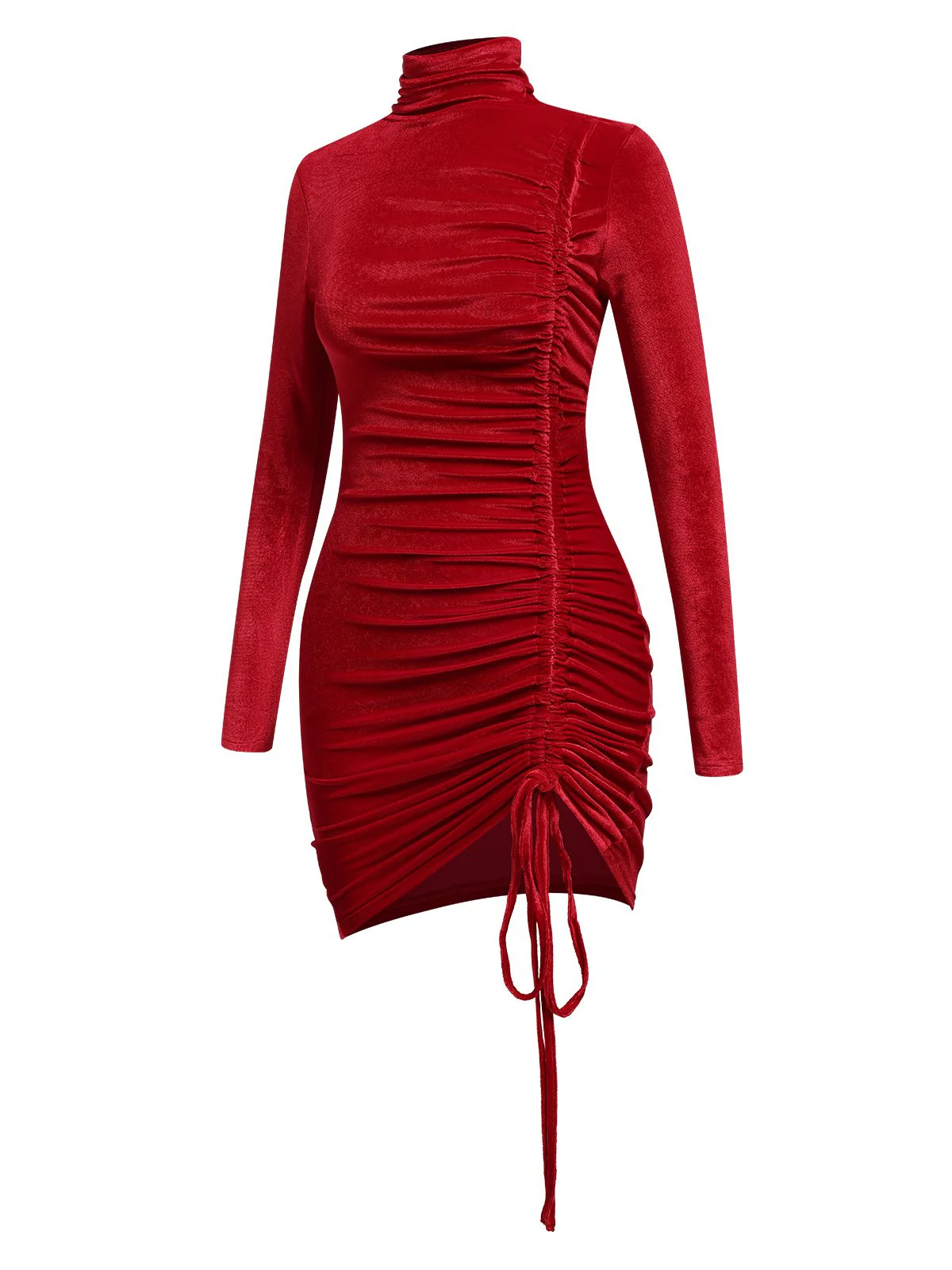 Red 1970s Solid Long Sleeves Velvet Dress - Image 3