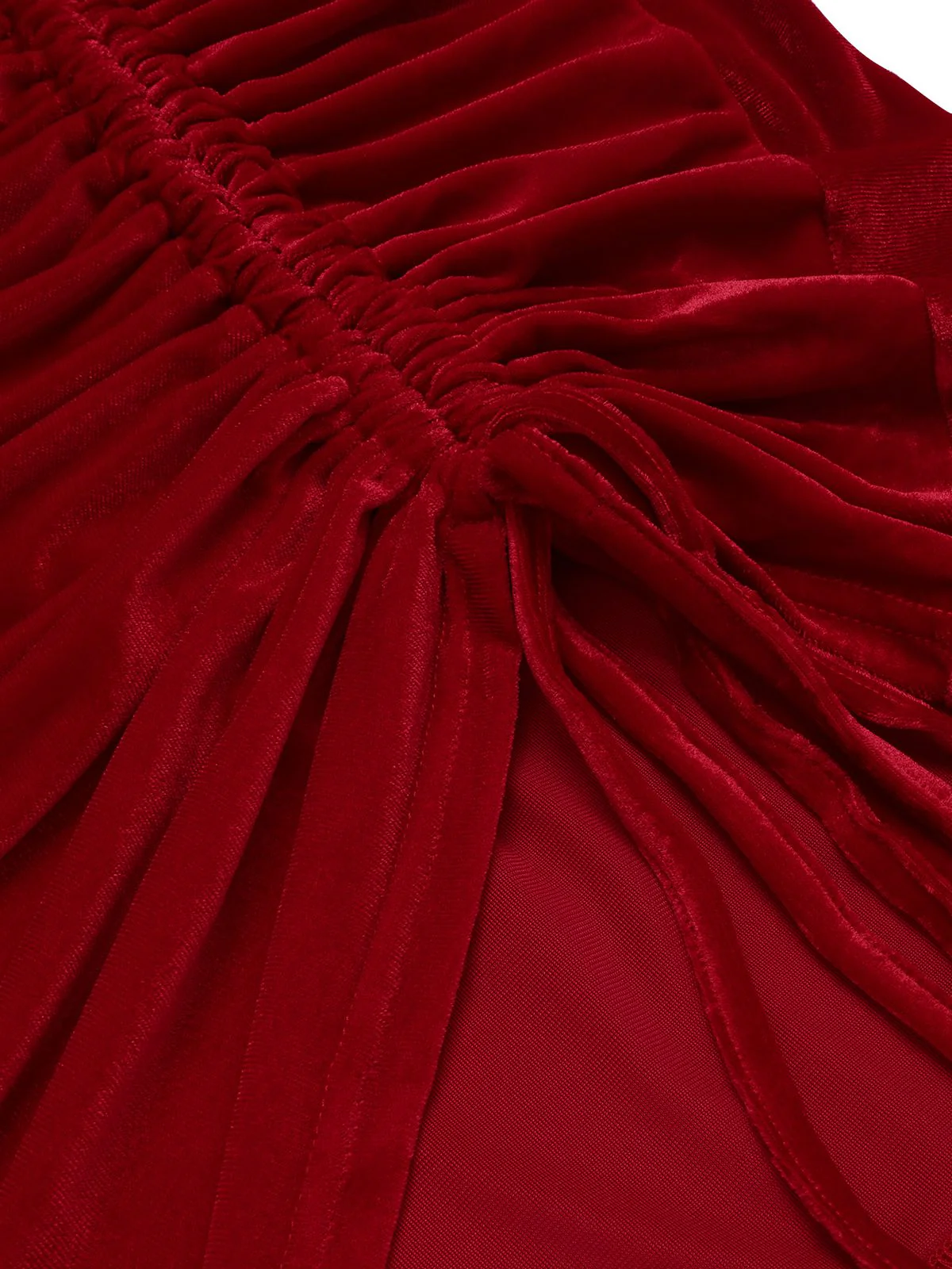 Red 1970s Solid Long Sleeves Velvet Dress - Image 4