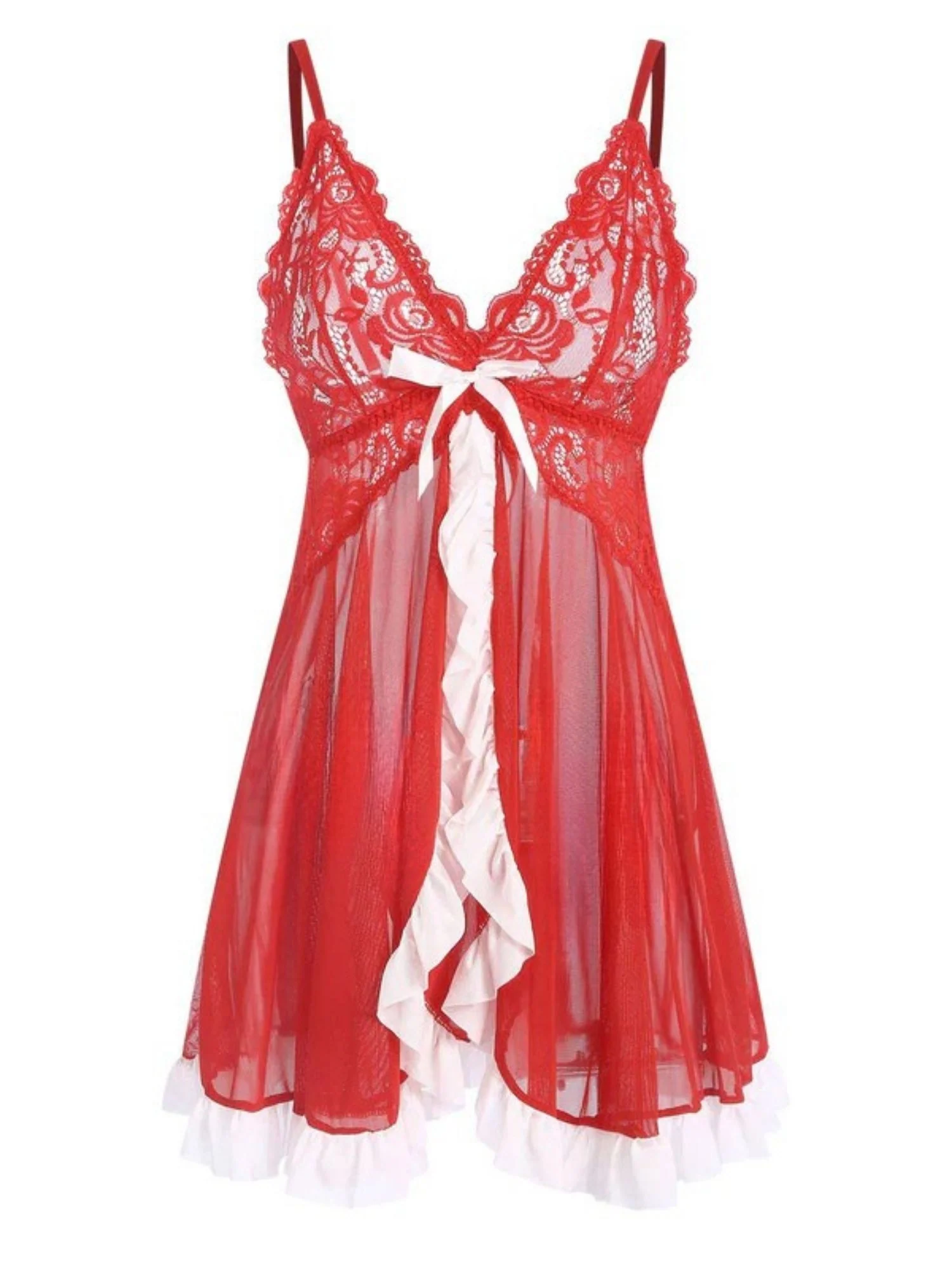 Red 1970s Spaghetti Strap Patchwork Nightgown - Image 2