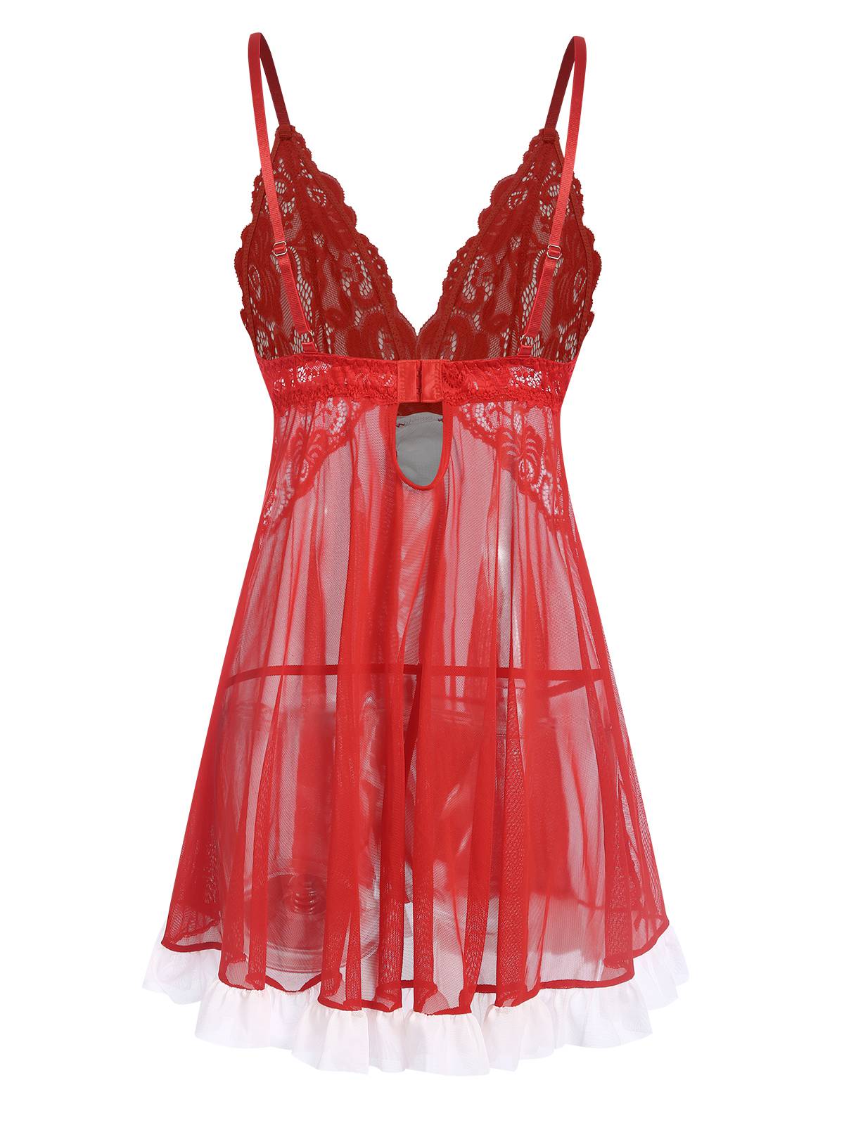 Red 1970s Spaghetti Strap Patchwork Nightgown - Image 3