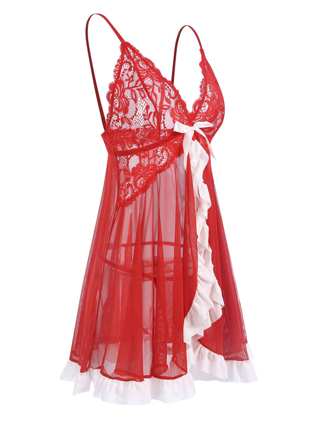 Red 1970s Spaghetti Strap Patchwork Nightgown - Image 4