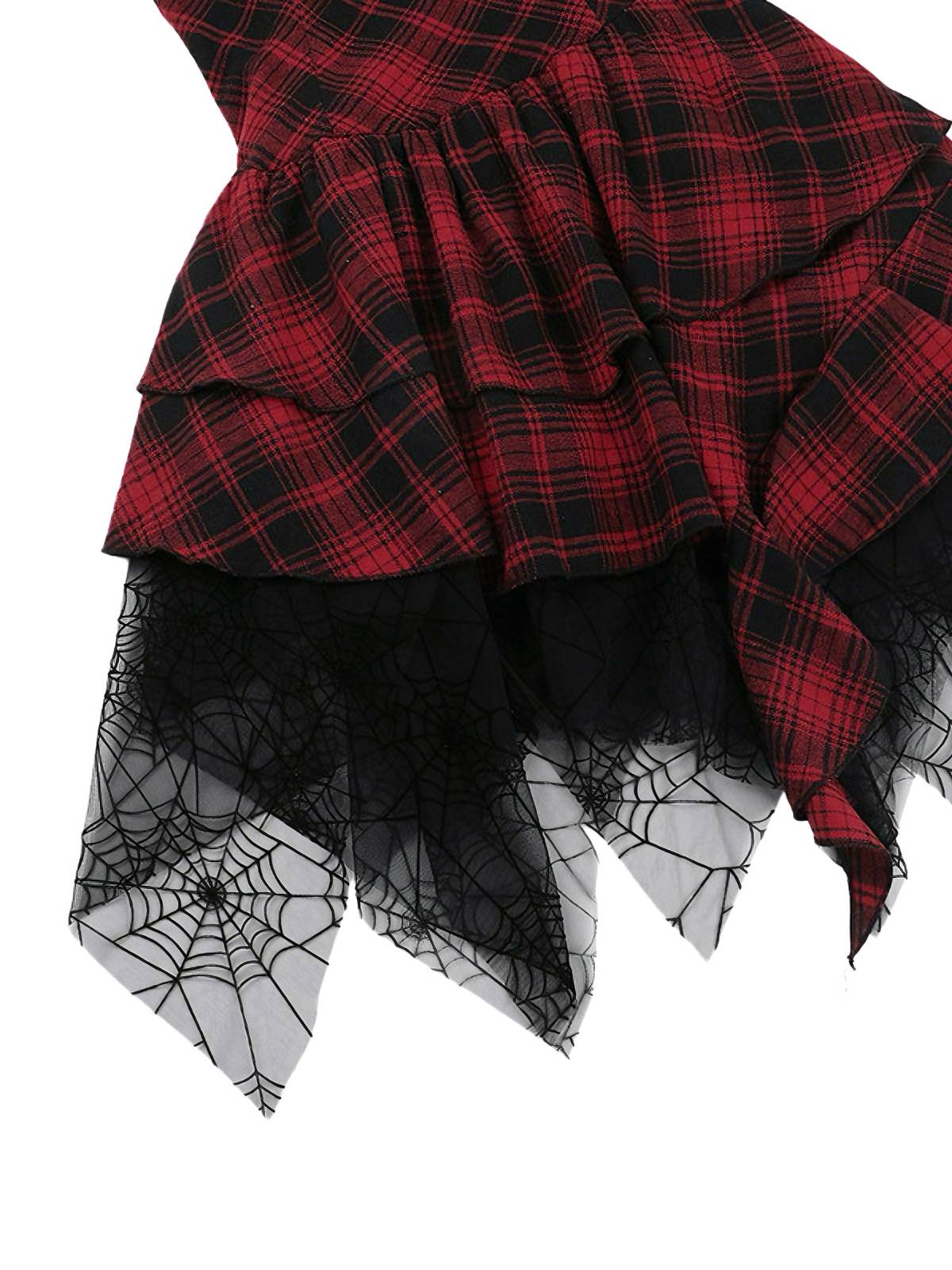 Red 1970s Spiderweb Mesh Tartan Strapless Dress - Image 3