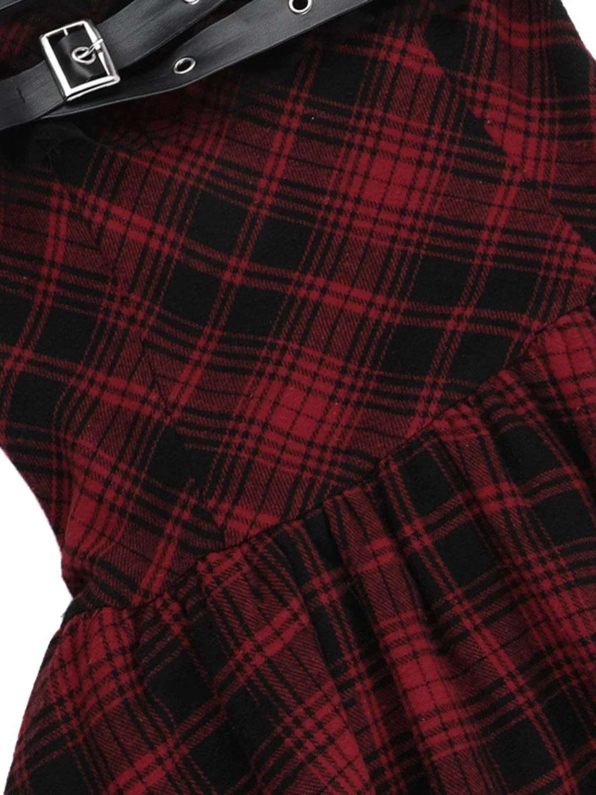 Red 1970s Spiderweb Mesh Tartan Strapless Dress - Image 5