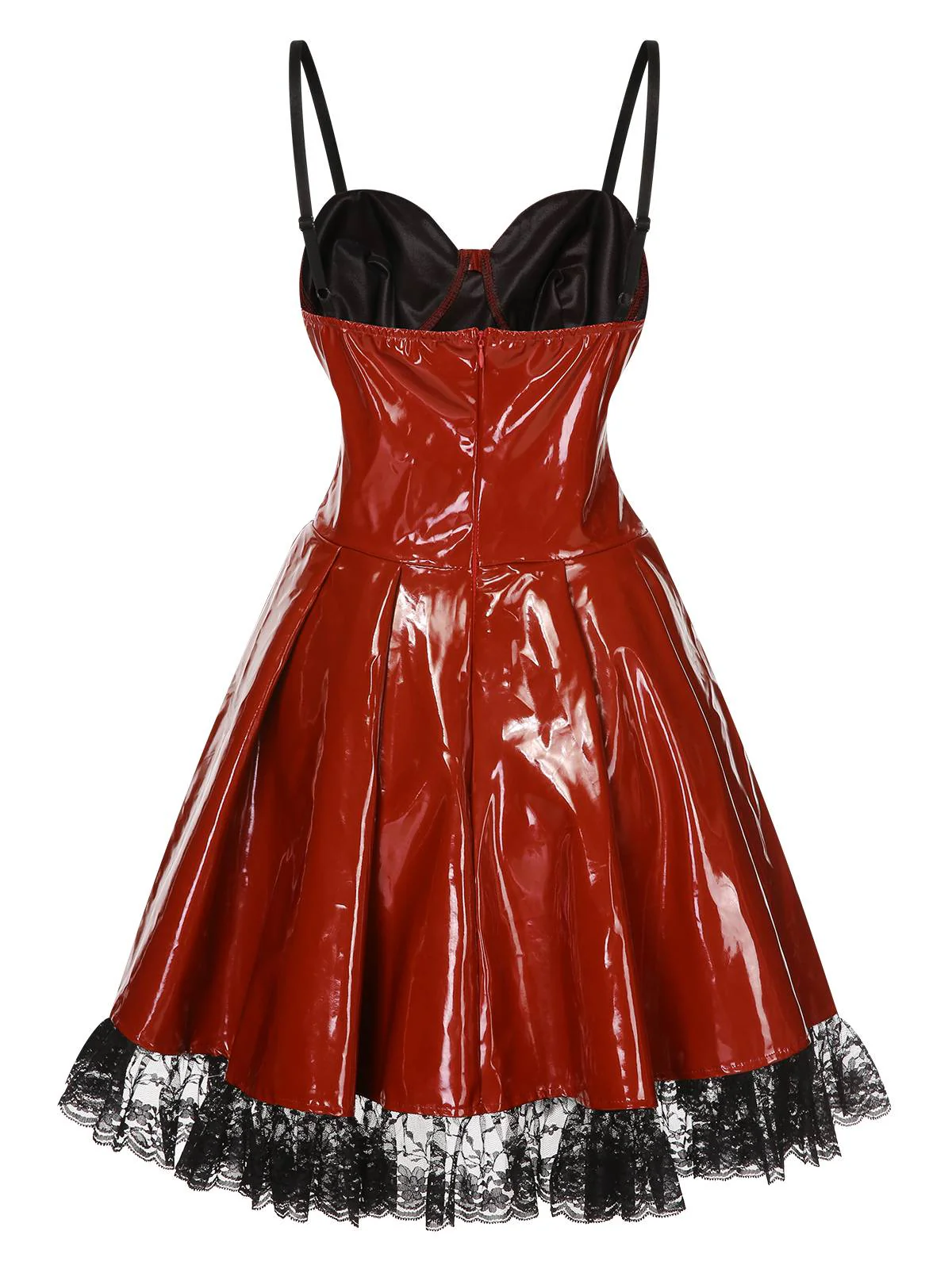 Red 1970s Steampunk Glossy Lace-Up Suspender Dress - Image 2