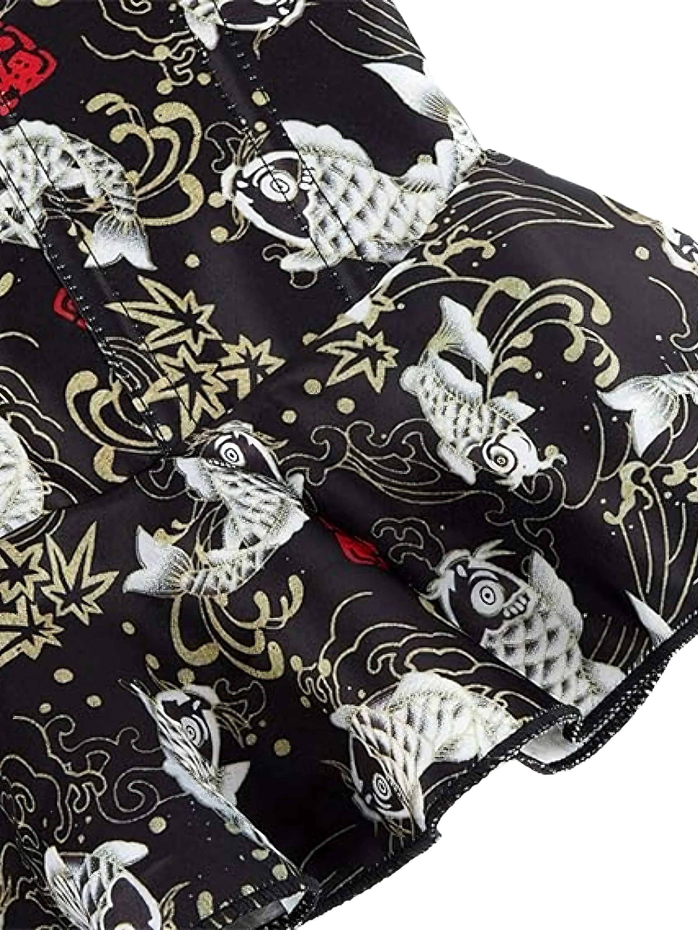 Black 1970s Strapless Koi Fish Print Ruffle Corset - Image 4