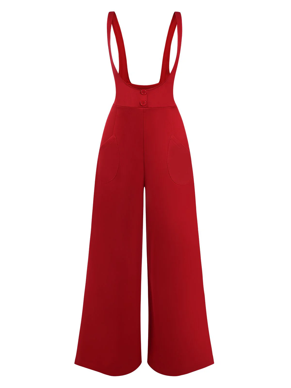 Red 1970s Suspender Wide-Leg Solid Pants - Image 2