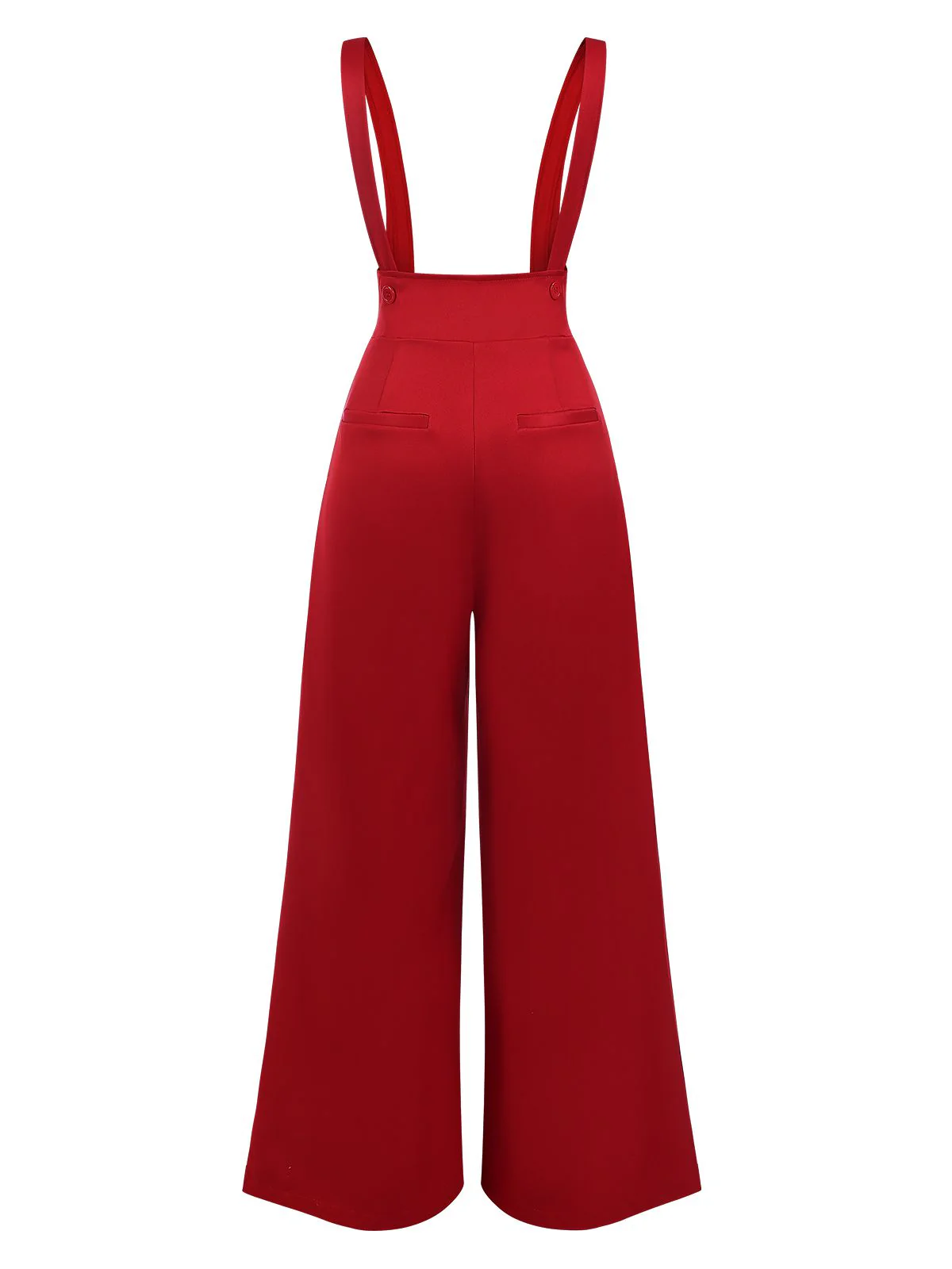 Red 1970s Suspender Wide-Leg Solid Pants - Image 3