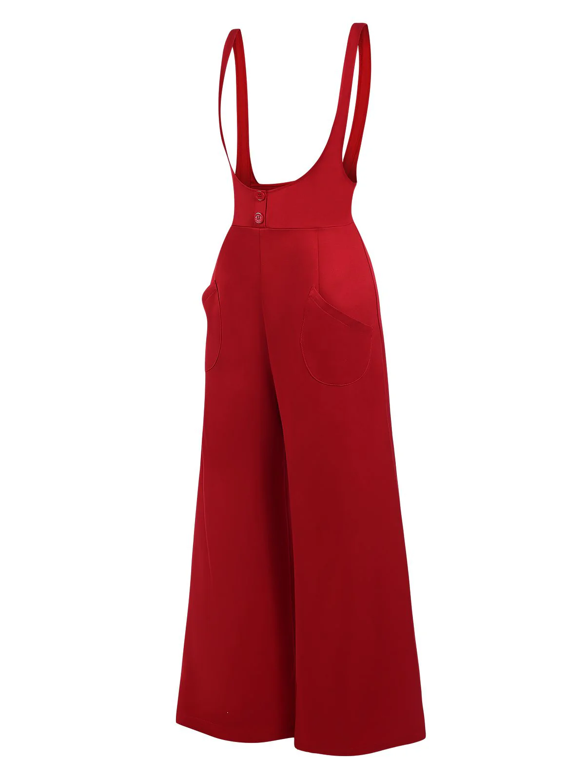 Red 1970s Suspender Wide-Leg Solid Pants - Image 4
