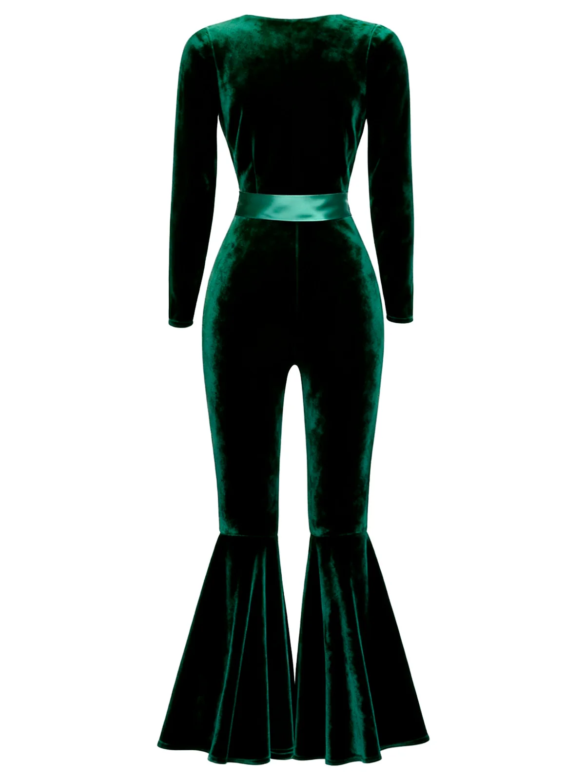 Green 1970s Sweetheart Flare Leg Velvet Jumpsuit - Image 4