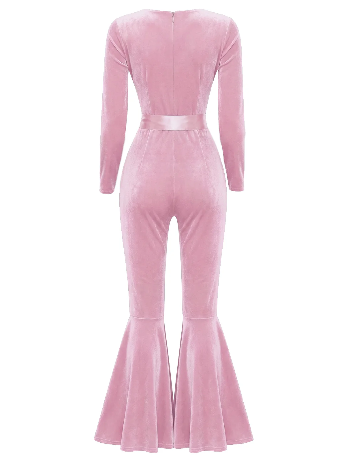 Red 1970s Sweetheart Flare Leg Velvet Jumpsuit - Image 7