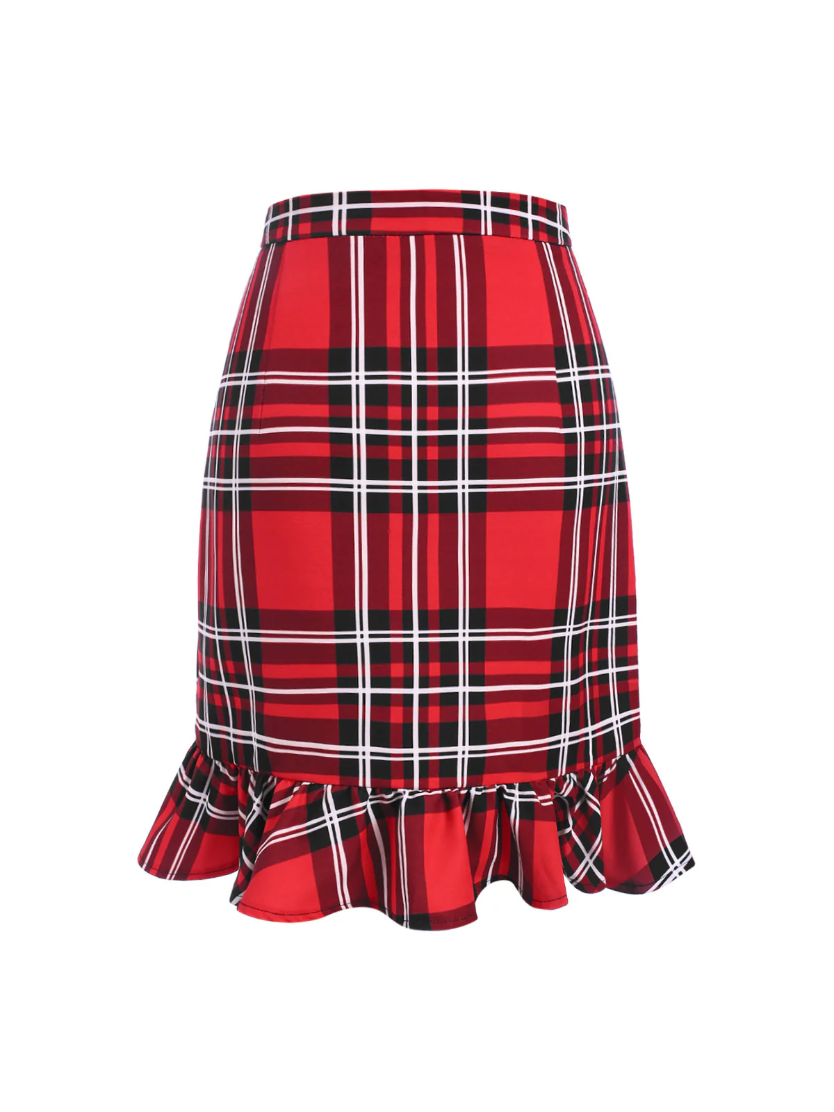 Red 1970s Tartan Plaids Bow Ruffles Skirt - Image 4