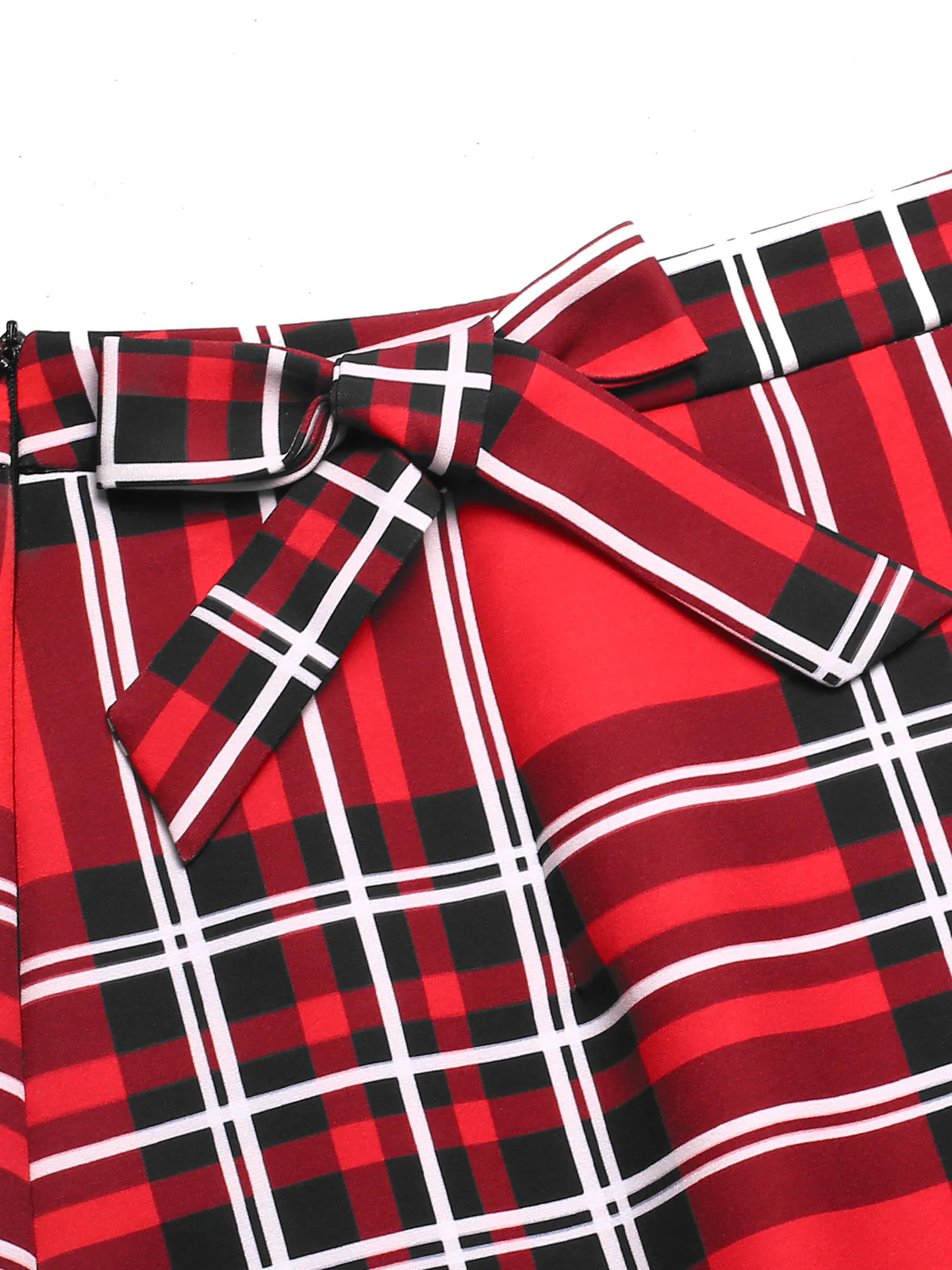 Red 1970s Tartan Plaids Bow Ruffles Skirt - Image 5