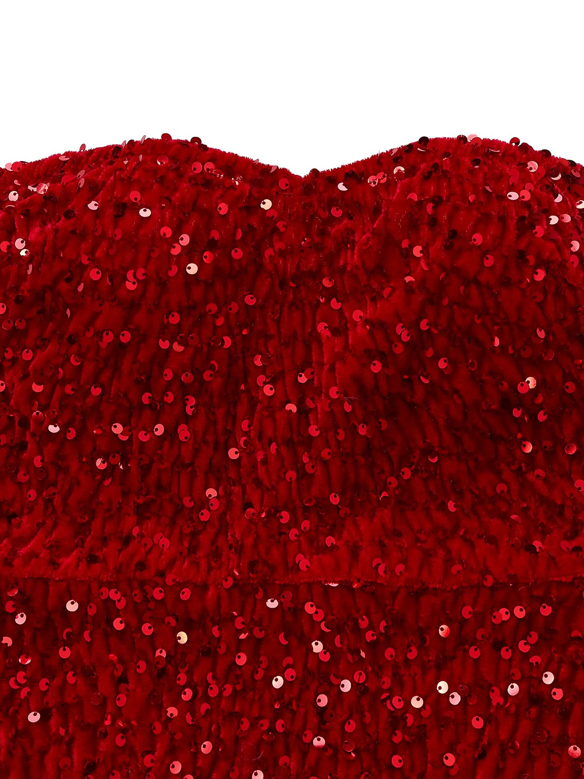 Red 1970s Velvet Sequin Faux Fur Trim Strapless Dress - Image 5