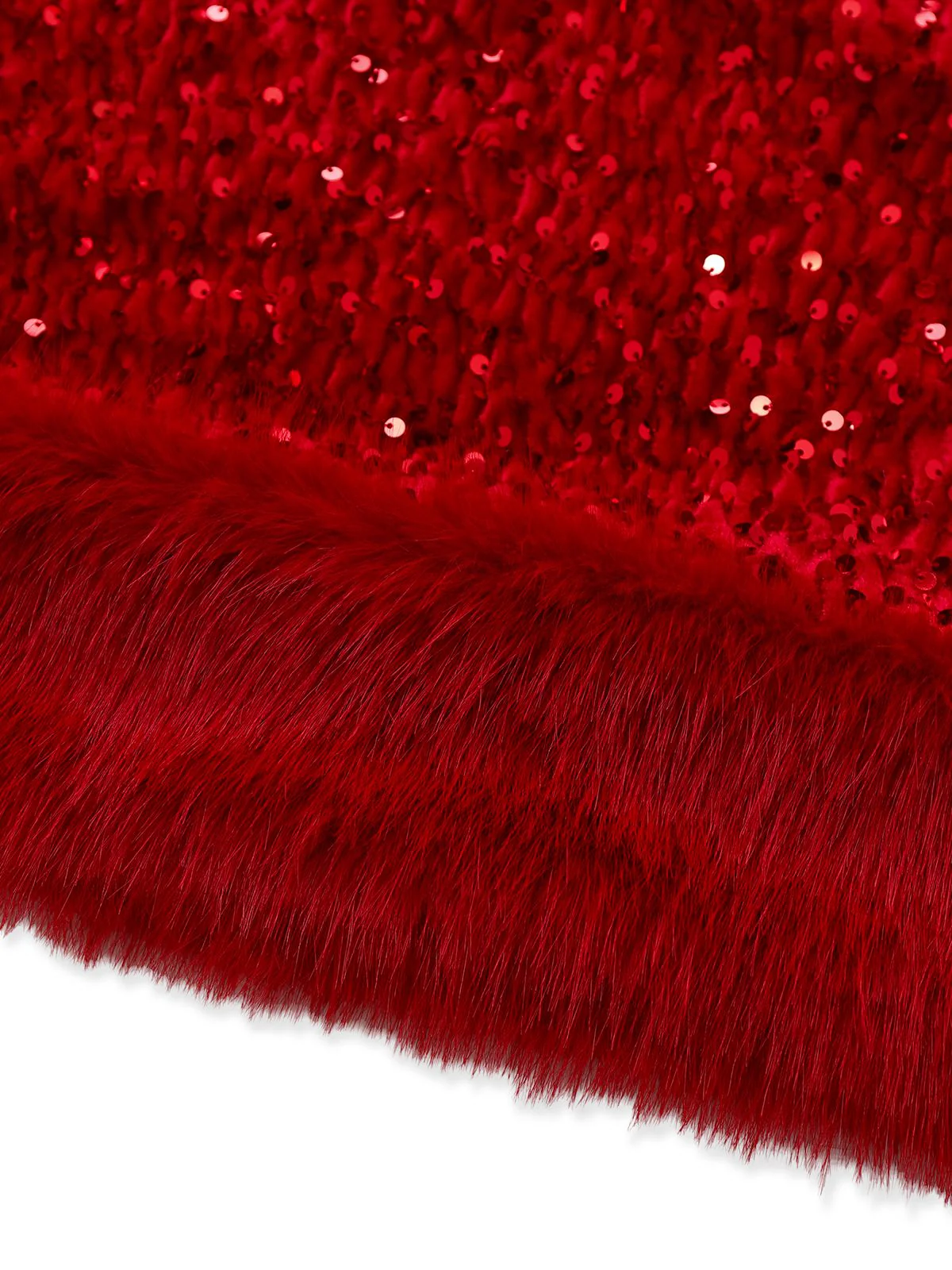 Red 1970s Velvet Sequin Faux Fur Trim Strapless Dress - Image 6