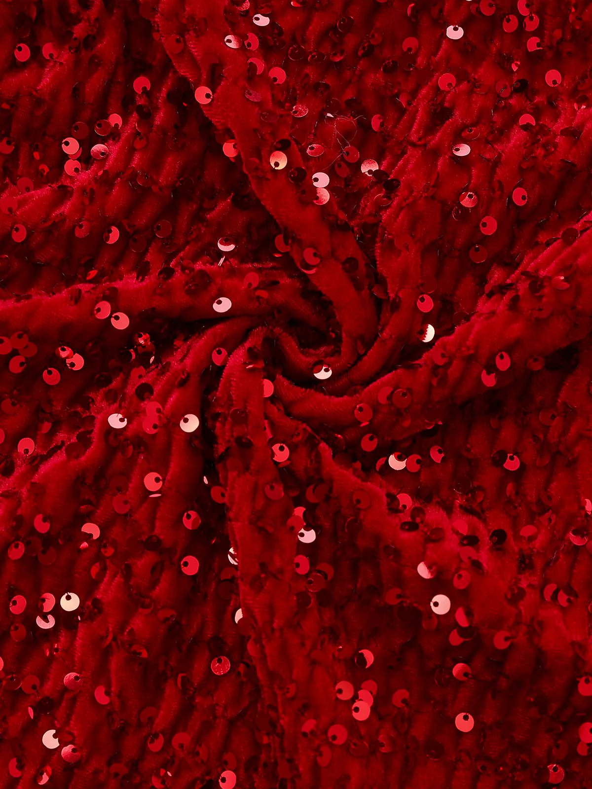 Red 1970s Velvet Sequin Faux Fur Trim Strapless Dress - Image 7