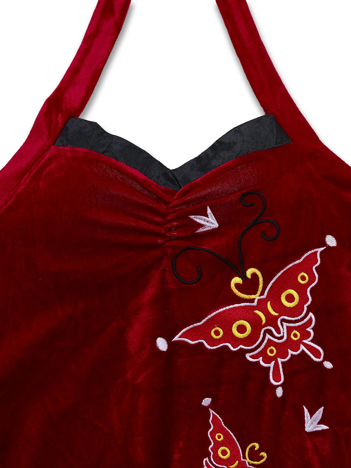 Red 1980s Ada-Wong Embroidered Butterfly Velvet Dress - Image 4