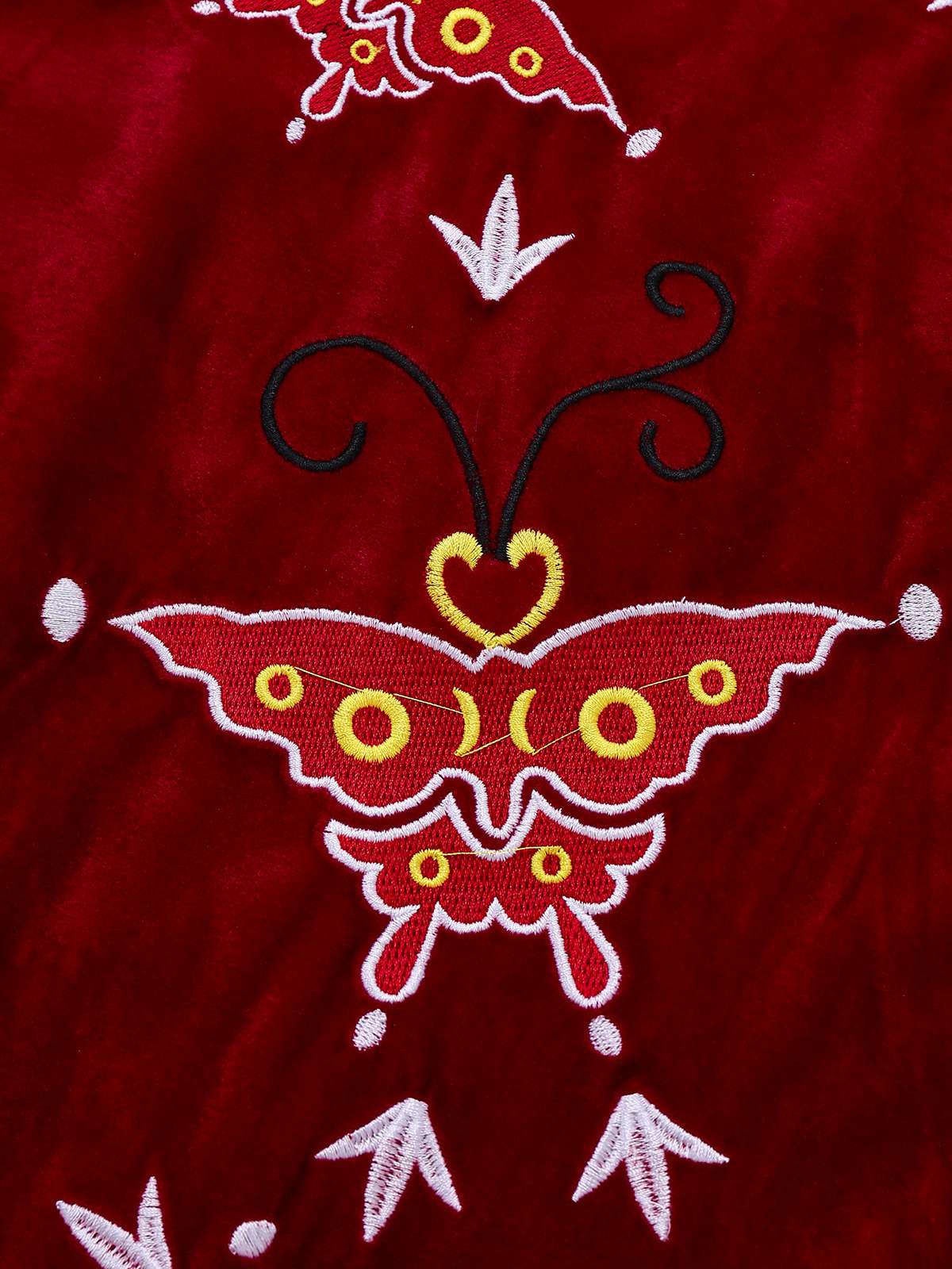 Red 1980s Ada-Wong Embroidered Butterfly Velvet Dress - Image 5