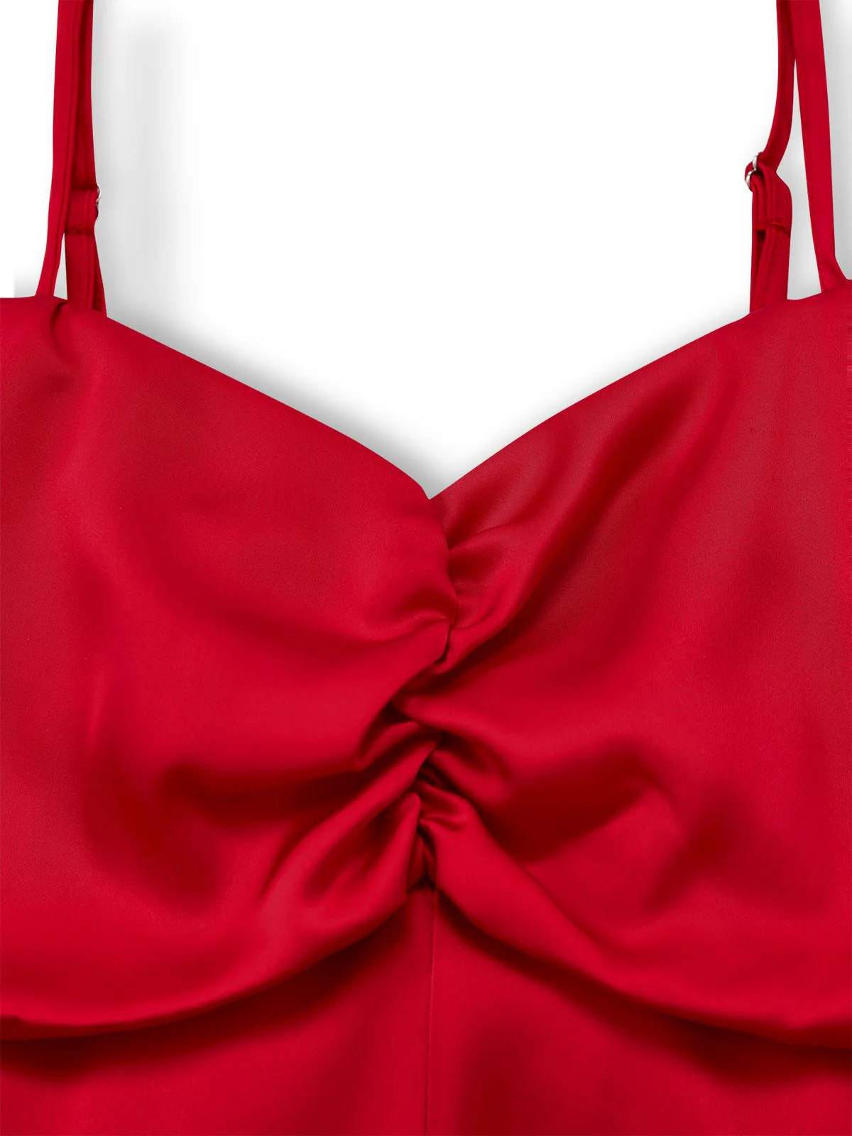 Red 1980s Bow Off-Shoulder Satin Side Slit Midi Dress - Image 4