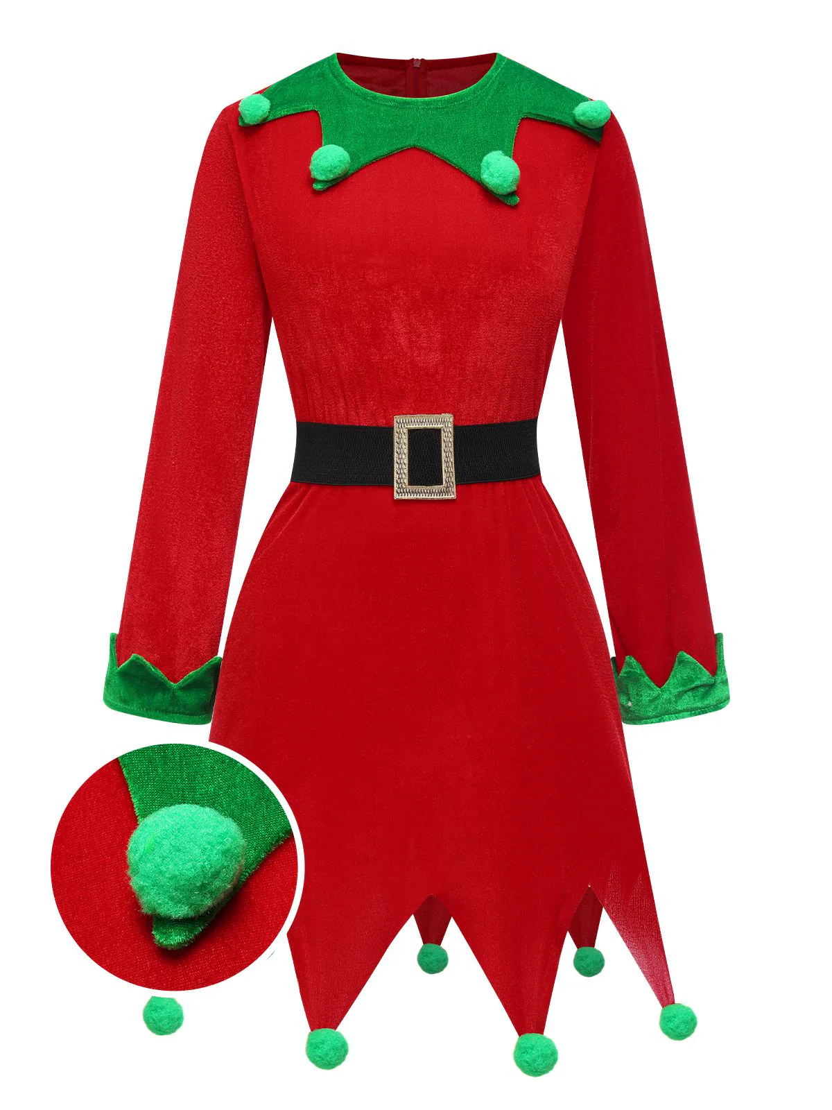 Red 1980s Christmas Elf Costume Dress Set - Image 2
