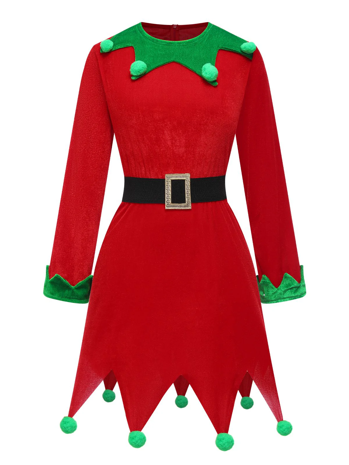 Red 1980s Christmas Elf Costume Dress Set - Image 3
