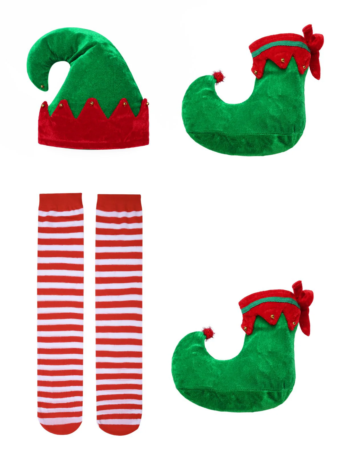 Red 1980s Christmas Elf Costume Dress Set - Image 4