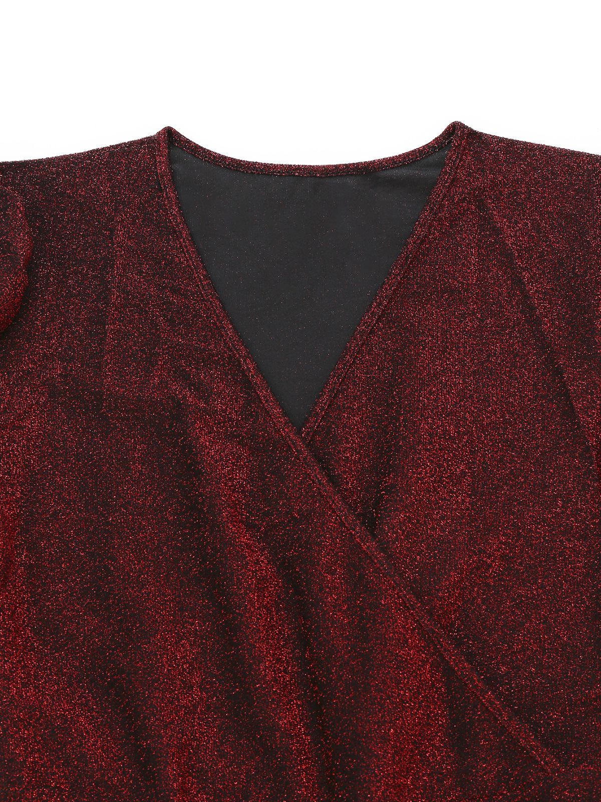 Red 1980s Glitter Deep-V Long Sleeve Jumpsuit - Image 5