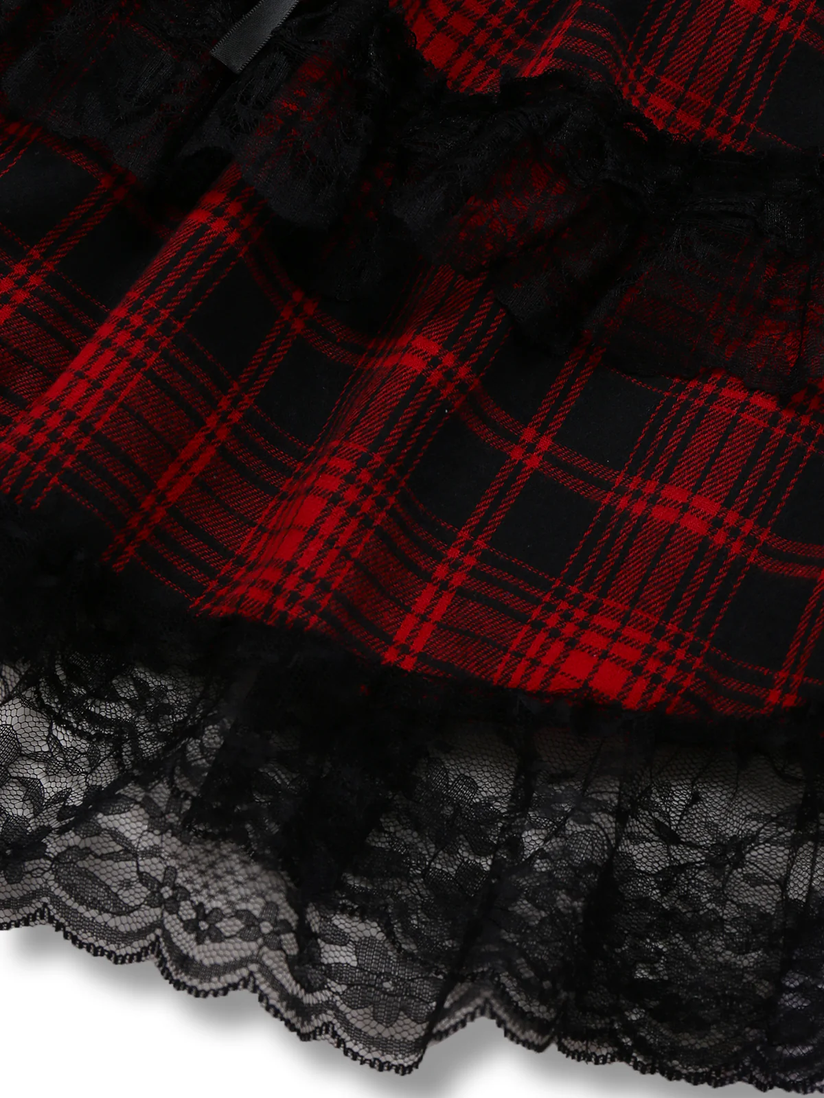 Red 1980s Gothic Lace Patchwork Plaid Dress - Image 5