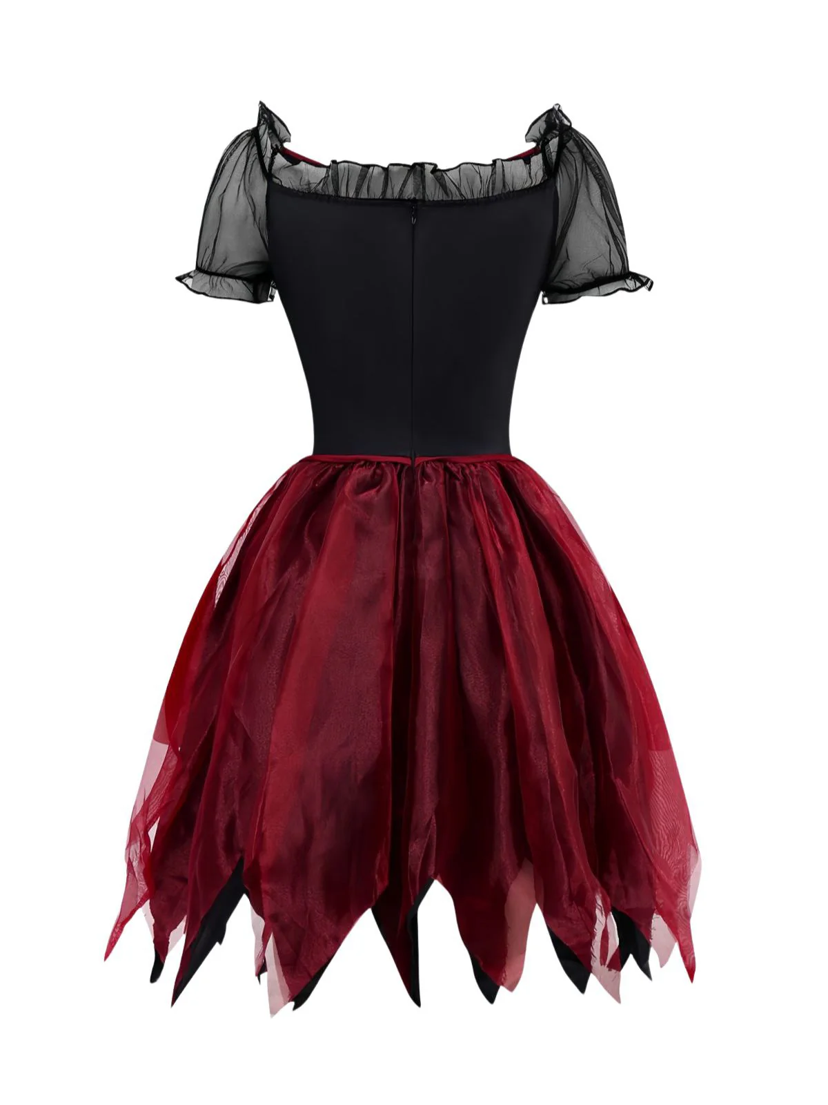 Red 1980s Halloween Mesh Red Riding Hood Dress & Embroidered Cape - Image 2