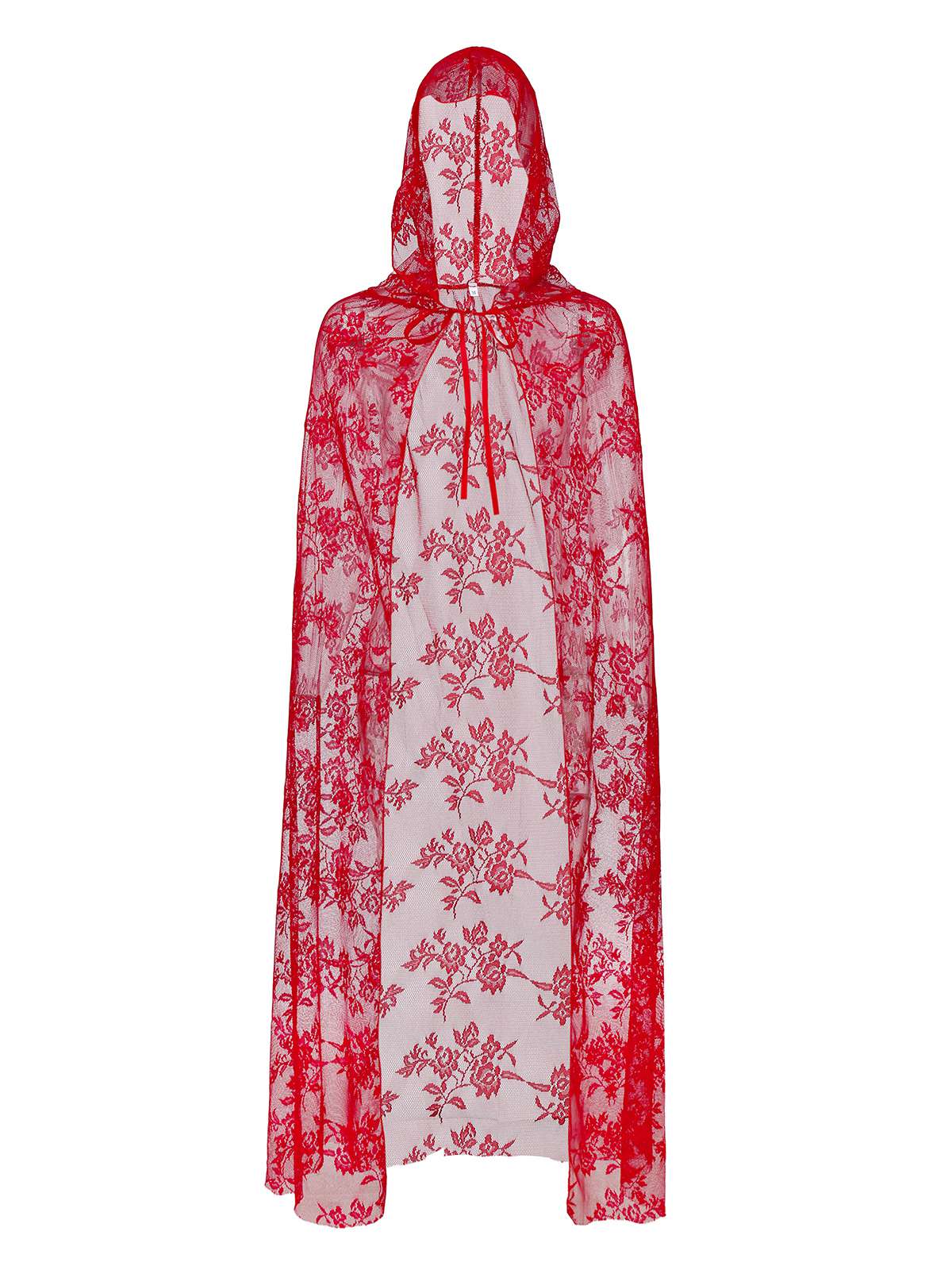 Red 1980s Halloween Mesh Red Riding Hood Dress & Embroidered Cape - Image 3