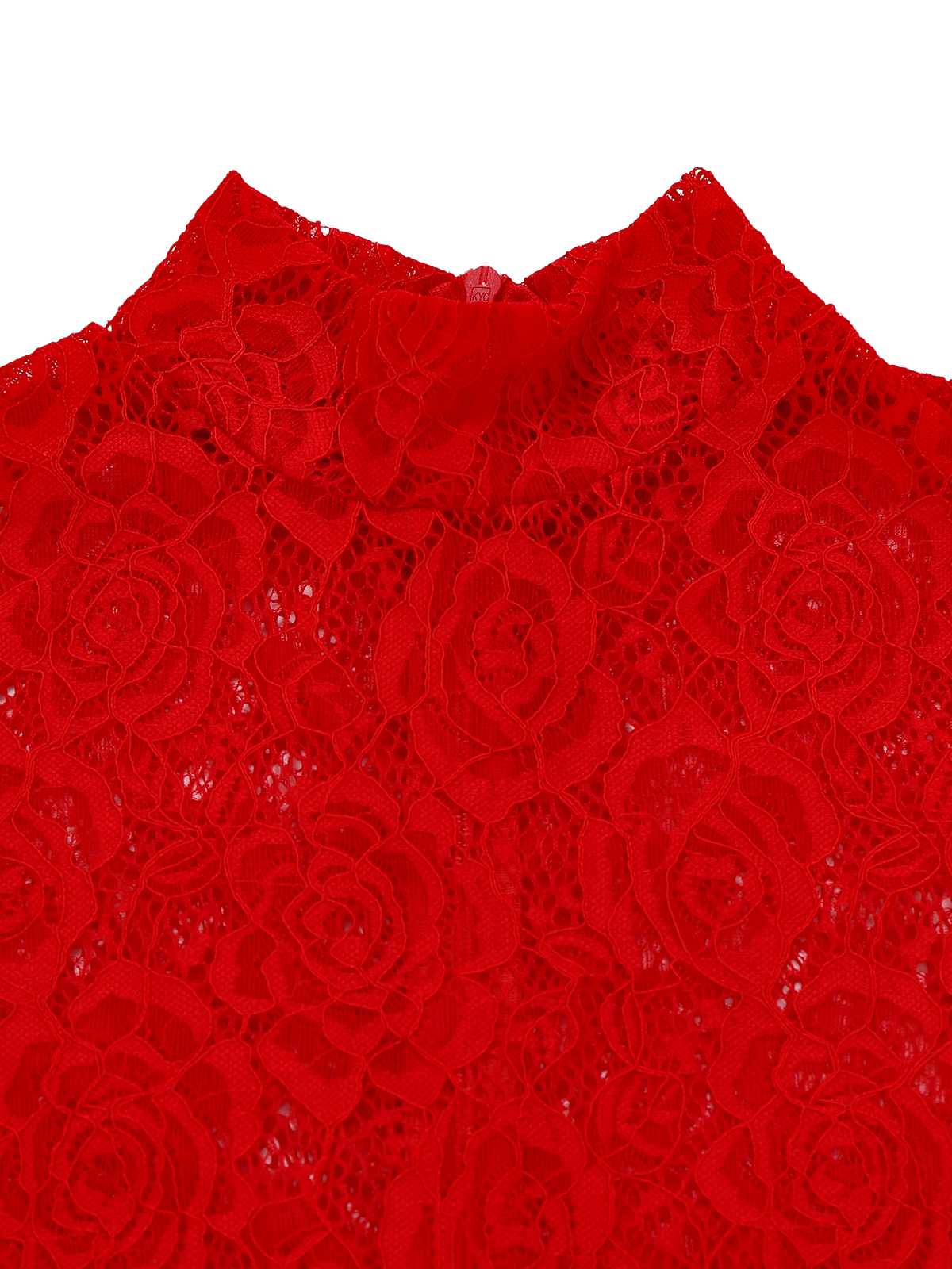 Red 1980s High Neck Sheer Lace Bodycon Maxi Dress - Image 4