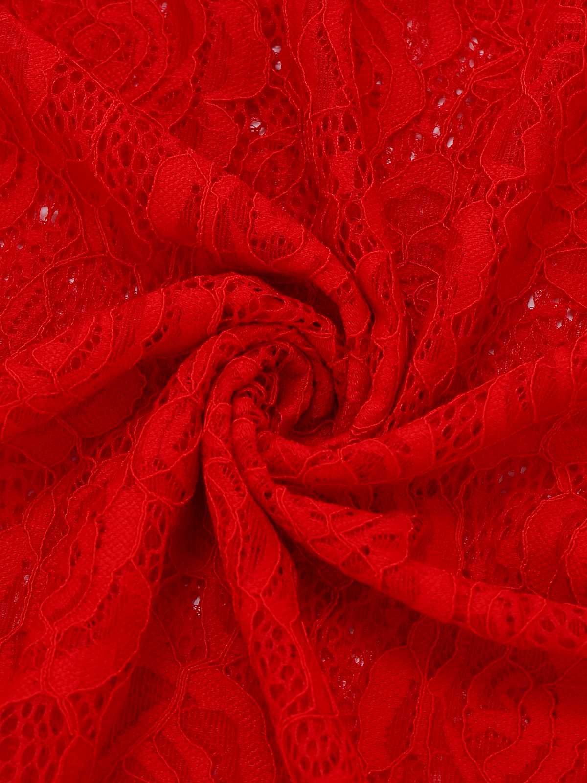 Red 1980s High Neck Sheer Lace Bodycon Maxi Dress - Image 6
