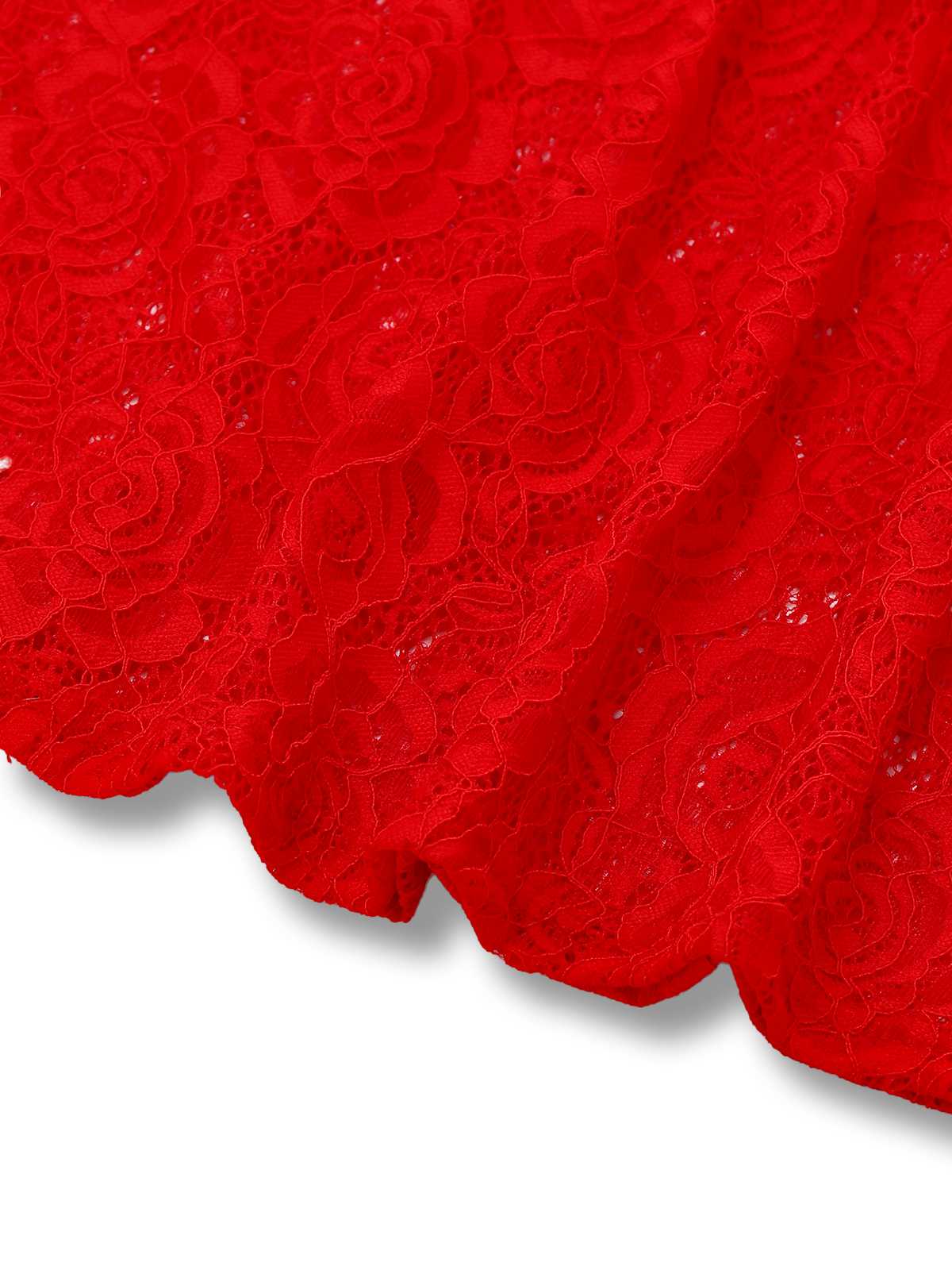 Red 1980s High Neck Sheer Lace Bodycon Maxi Dress - Image 7