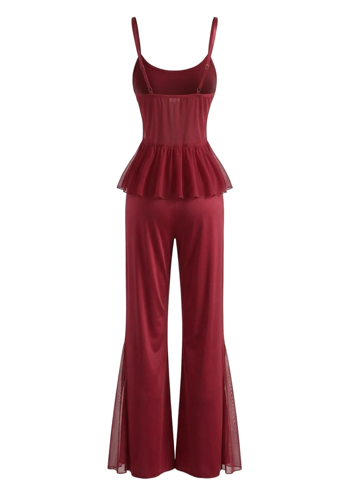 Red 1980s Lace Camisole and Flare Leg Pajama Set - Image 3