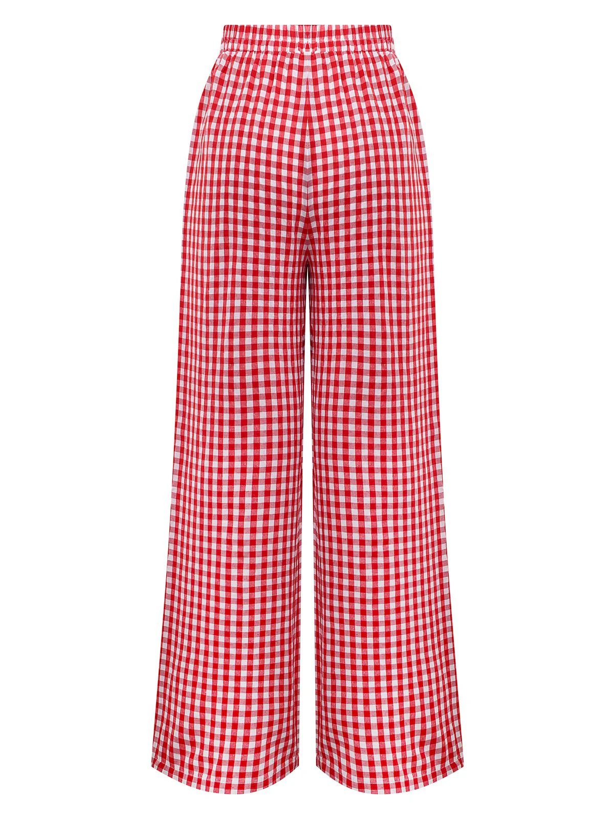 Red 1980s Plaid Casual Style Palazzo Pants - Image 2
