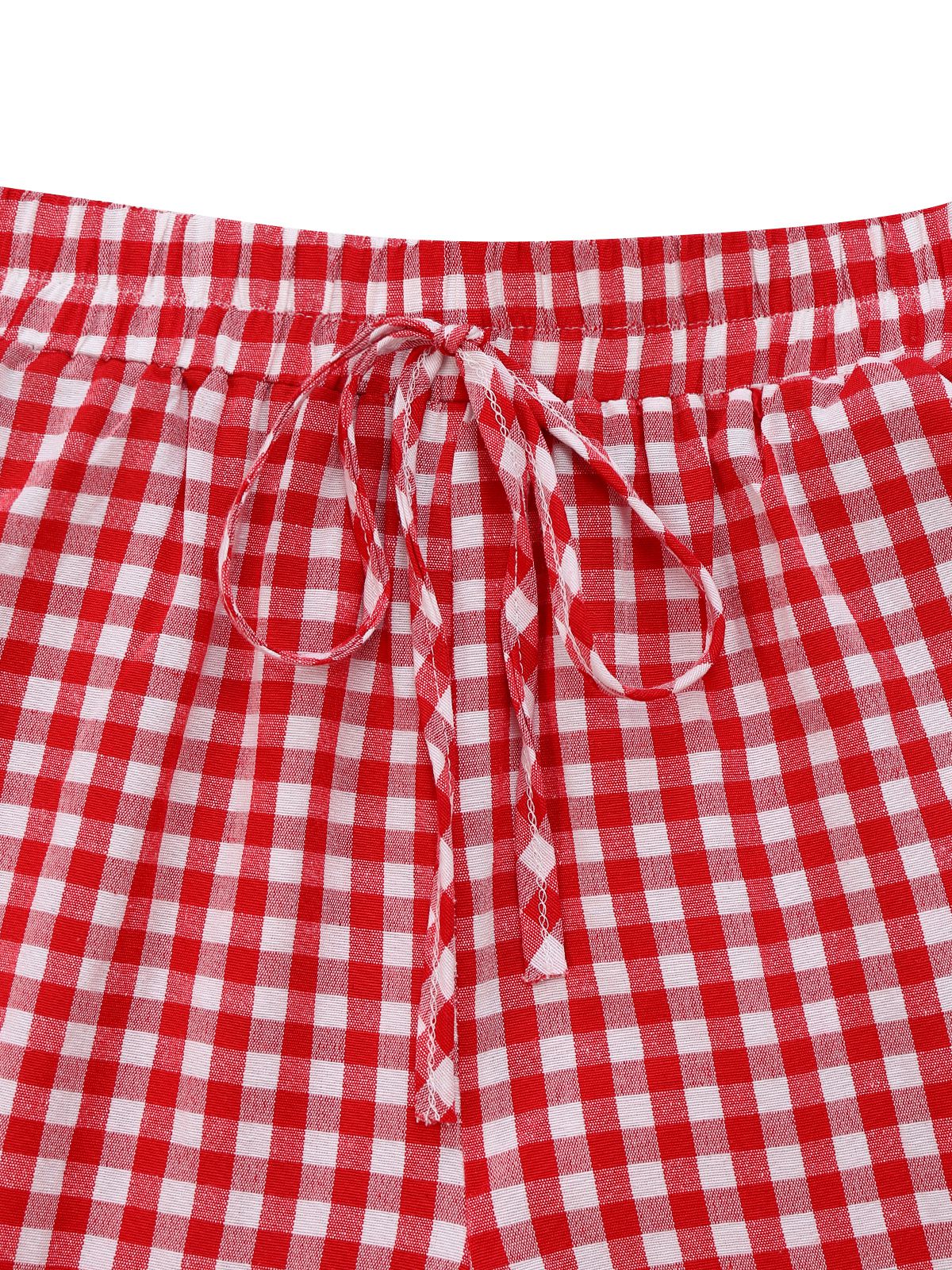 Red 1980s Plaid Casual Style Palazzo Pants - Image 3