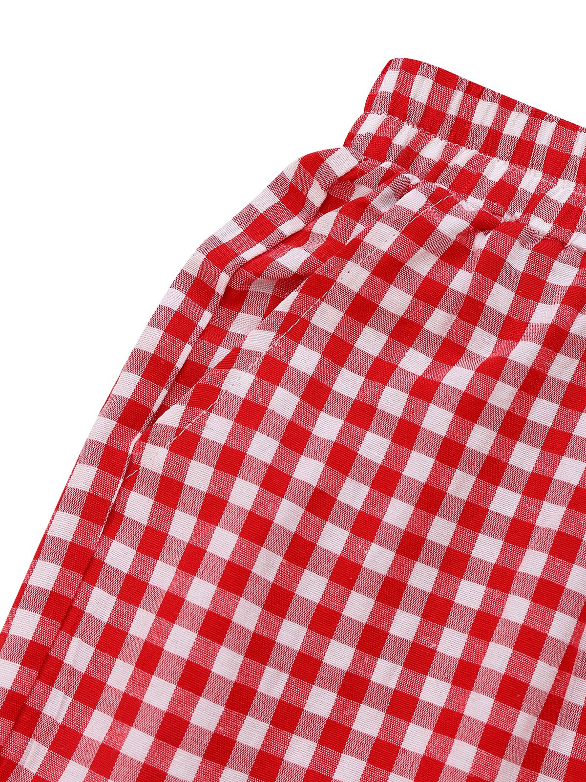 Red 1980s Plaid Casual Style Palazzo Pants - Image 4
