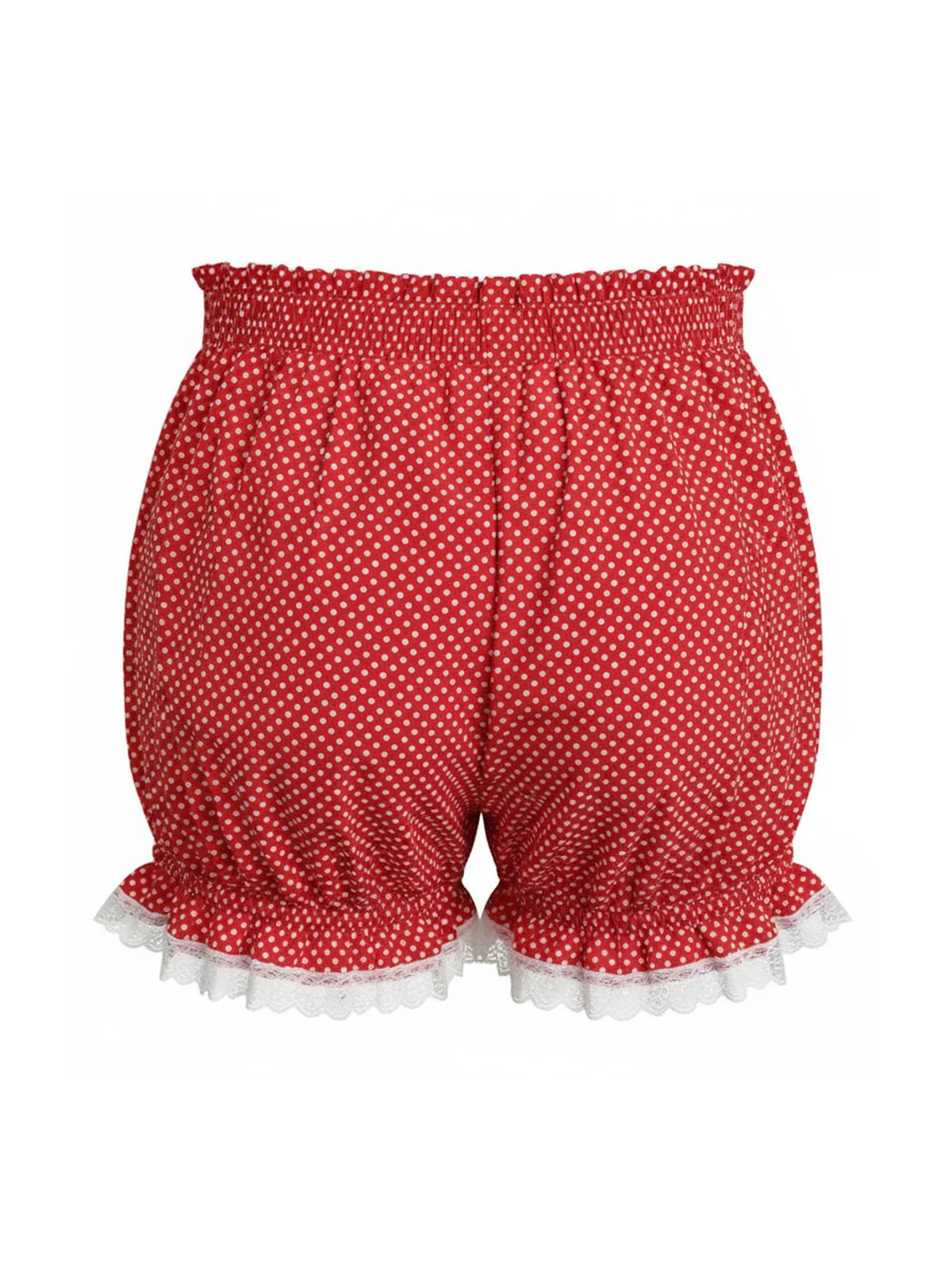 Red 1980s Polka Dot Bow Lace Trim Pumpkin Shorts - Image 3