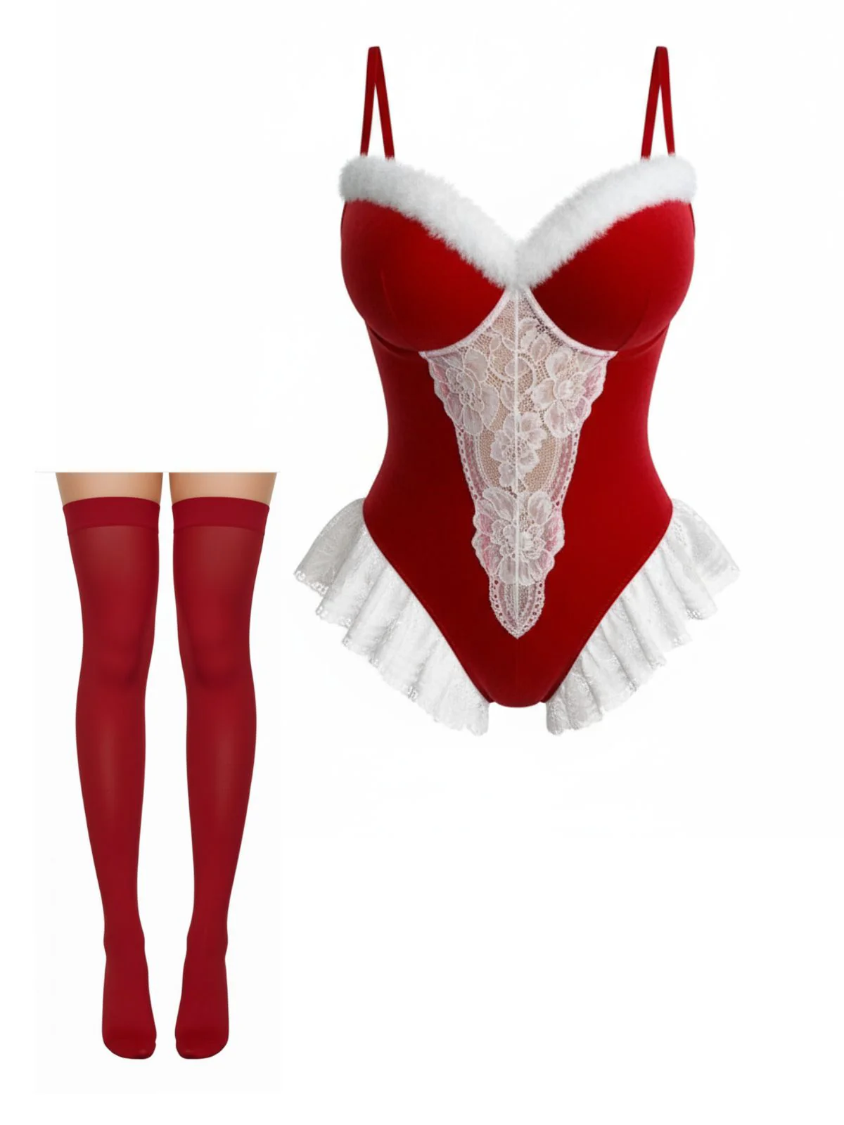 Red 1980s Reindeer Lace Christmas Lingerie Set - Image 2