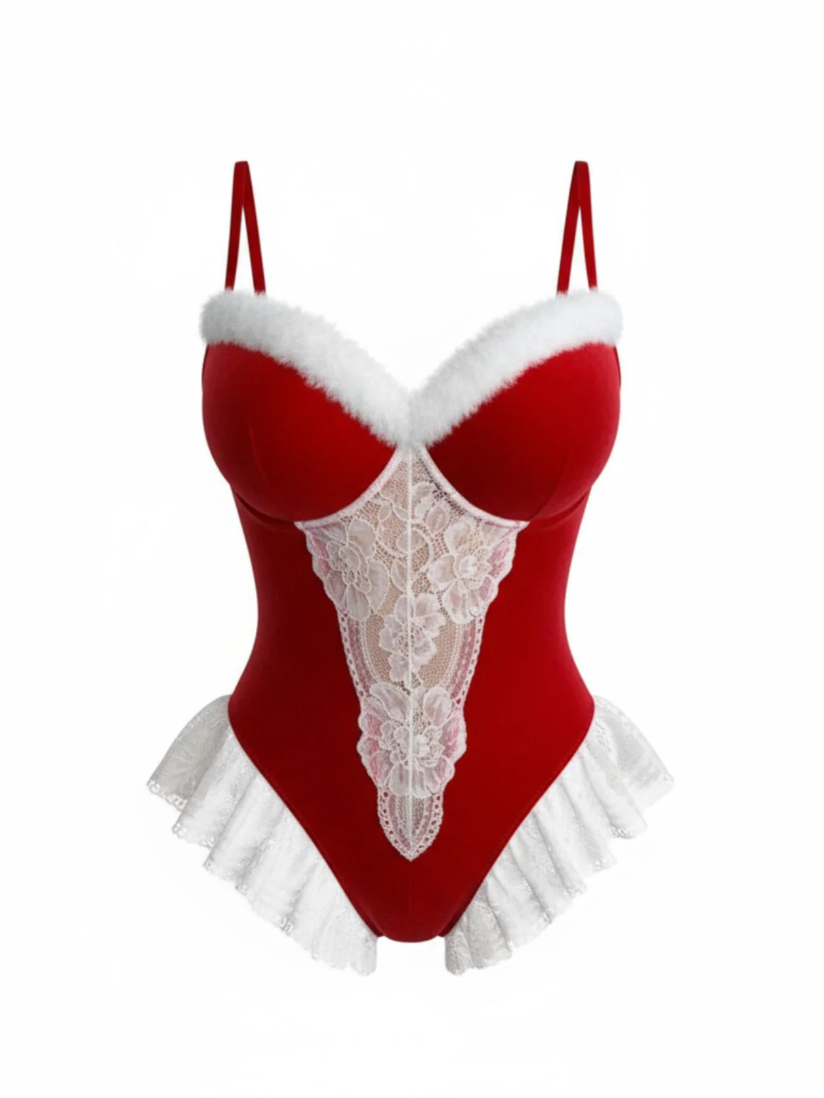 Red 1980s Reindeer Lace Christmas Lingerie Set - Image 4