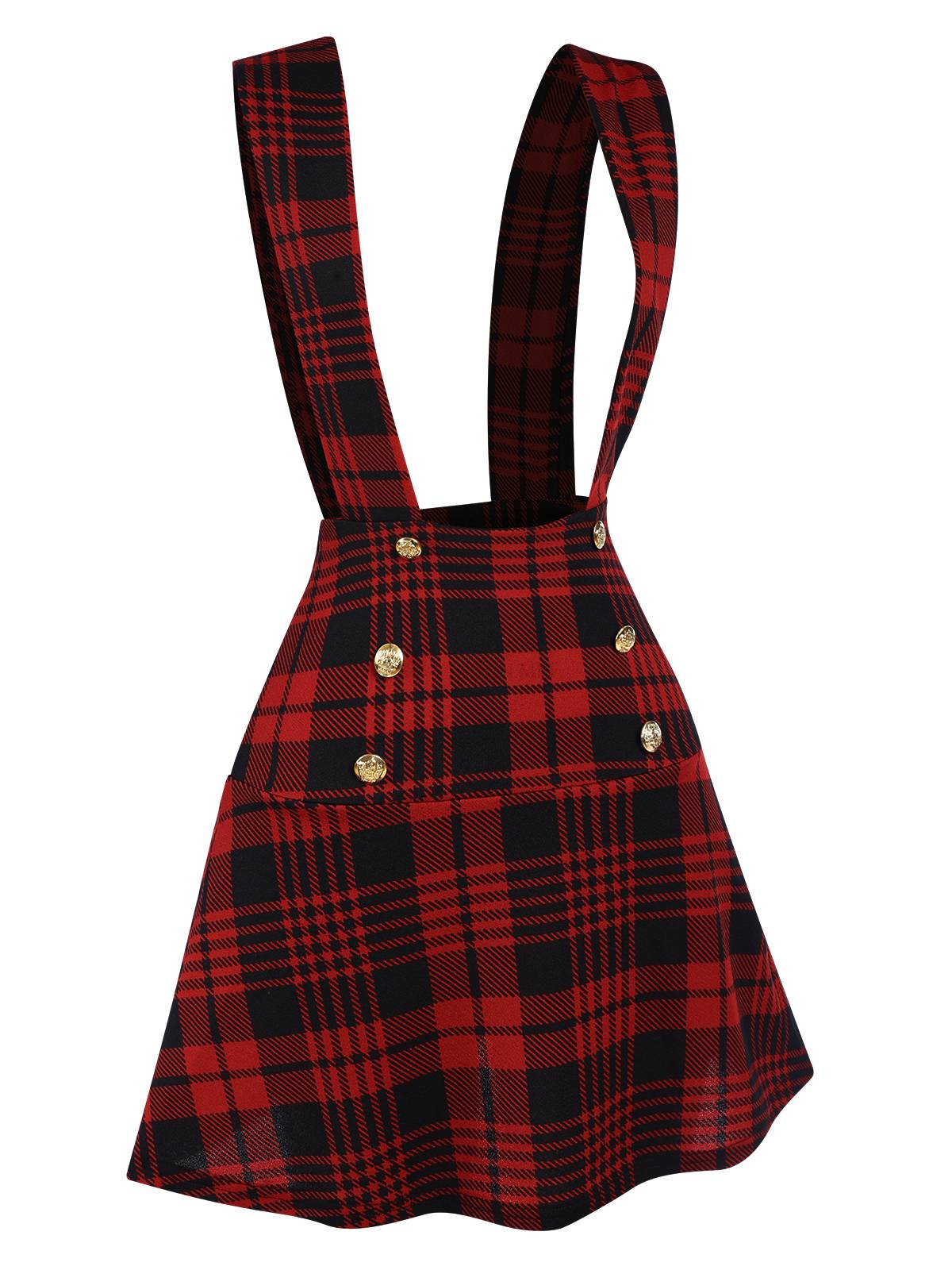 Red 1980s Scottish Plaid Overall skirt - Image 3