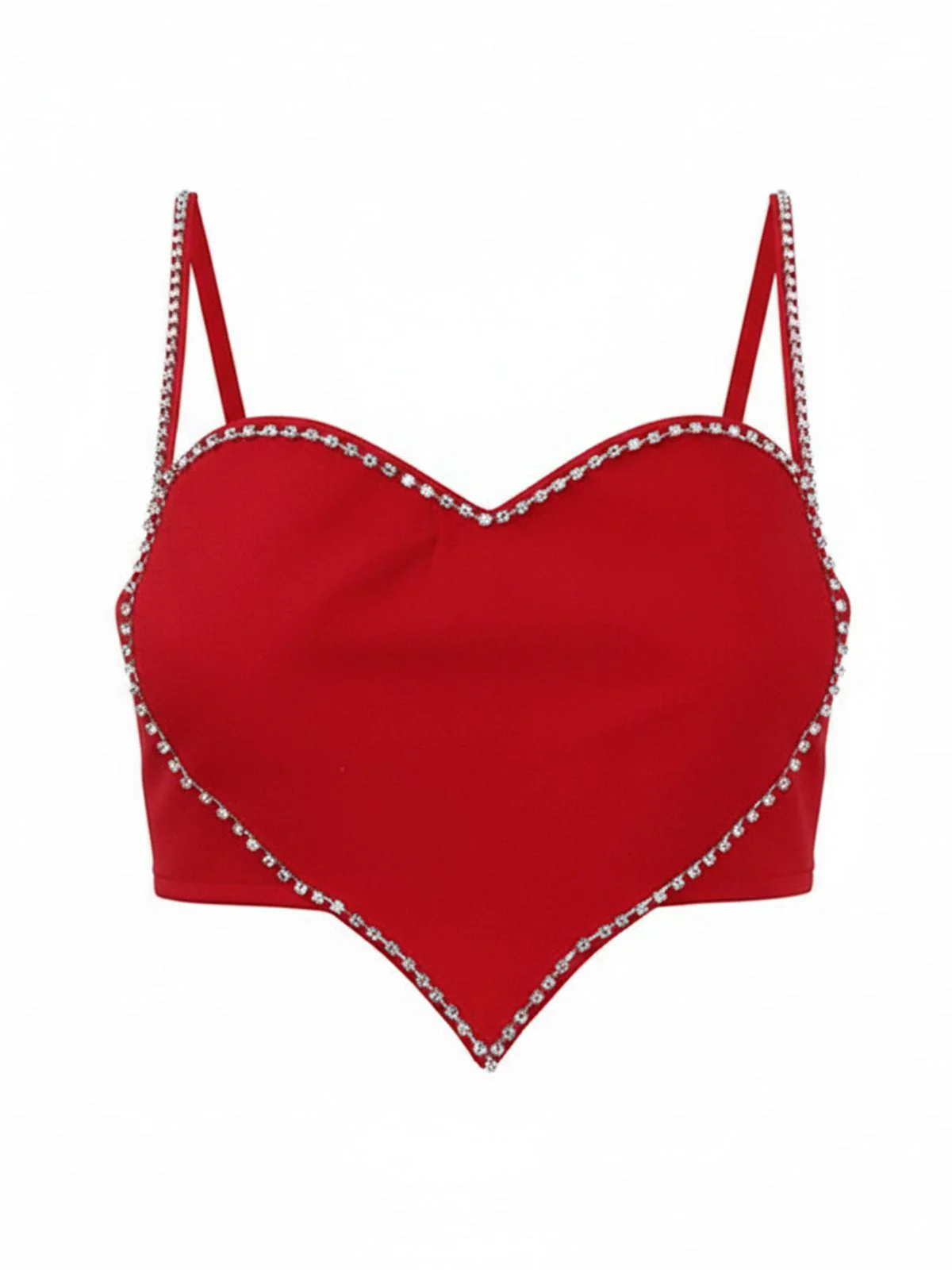 Red 1980s Valentine’s Day Heart-Shaped Rhinestone Crop Top - Image 2