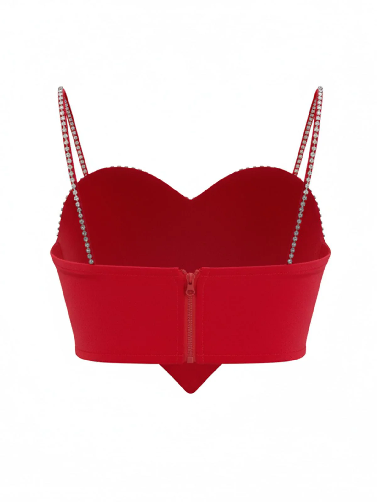 Red 1980s Valentine’s Day Heart-Shaped Rhinestone Crop Top - Image 3