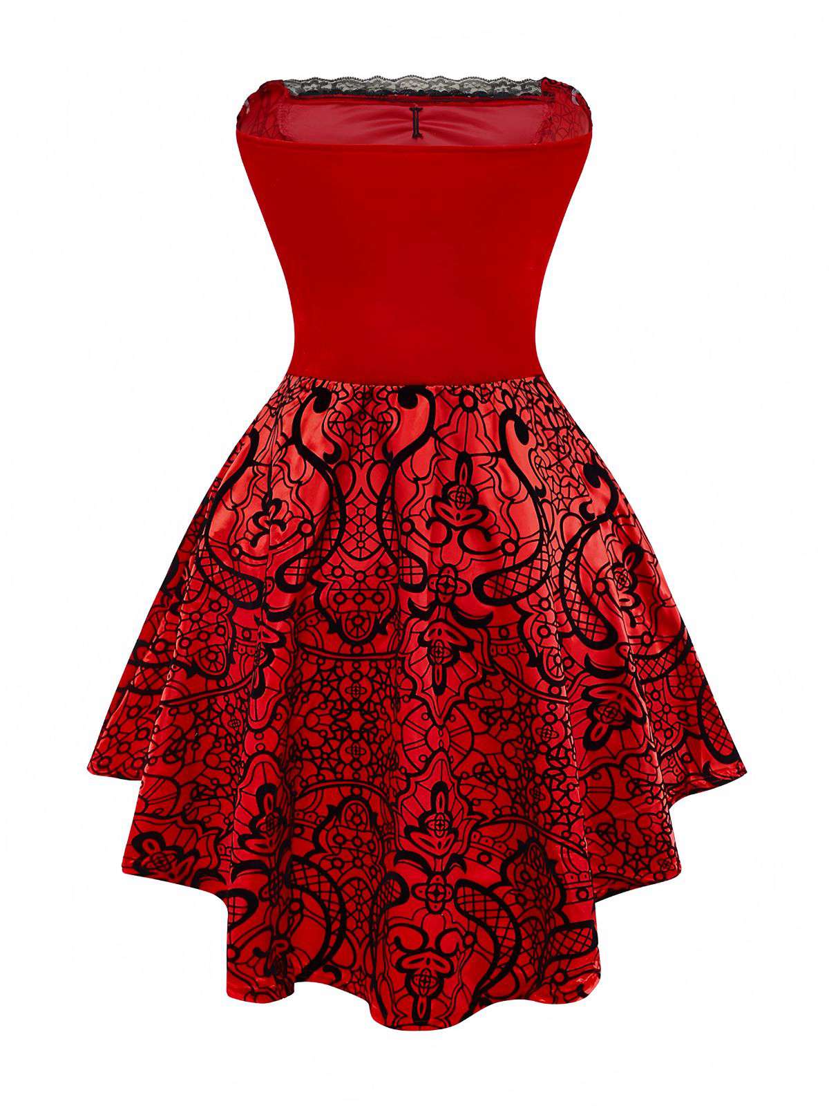 Red 1980s Velvet Lace Sequined Strapless Dress & Cape - Image 3