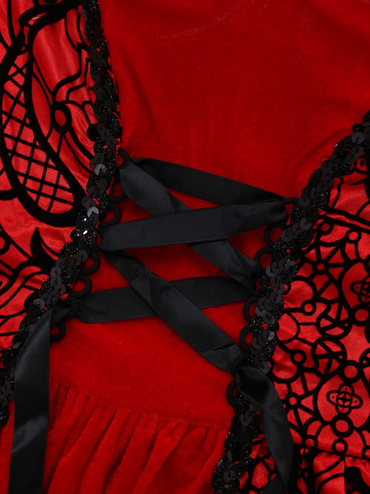 Red 1980s Velvet Lace Sequined Strapless Dress & Cape - Image 5
