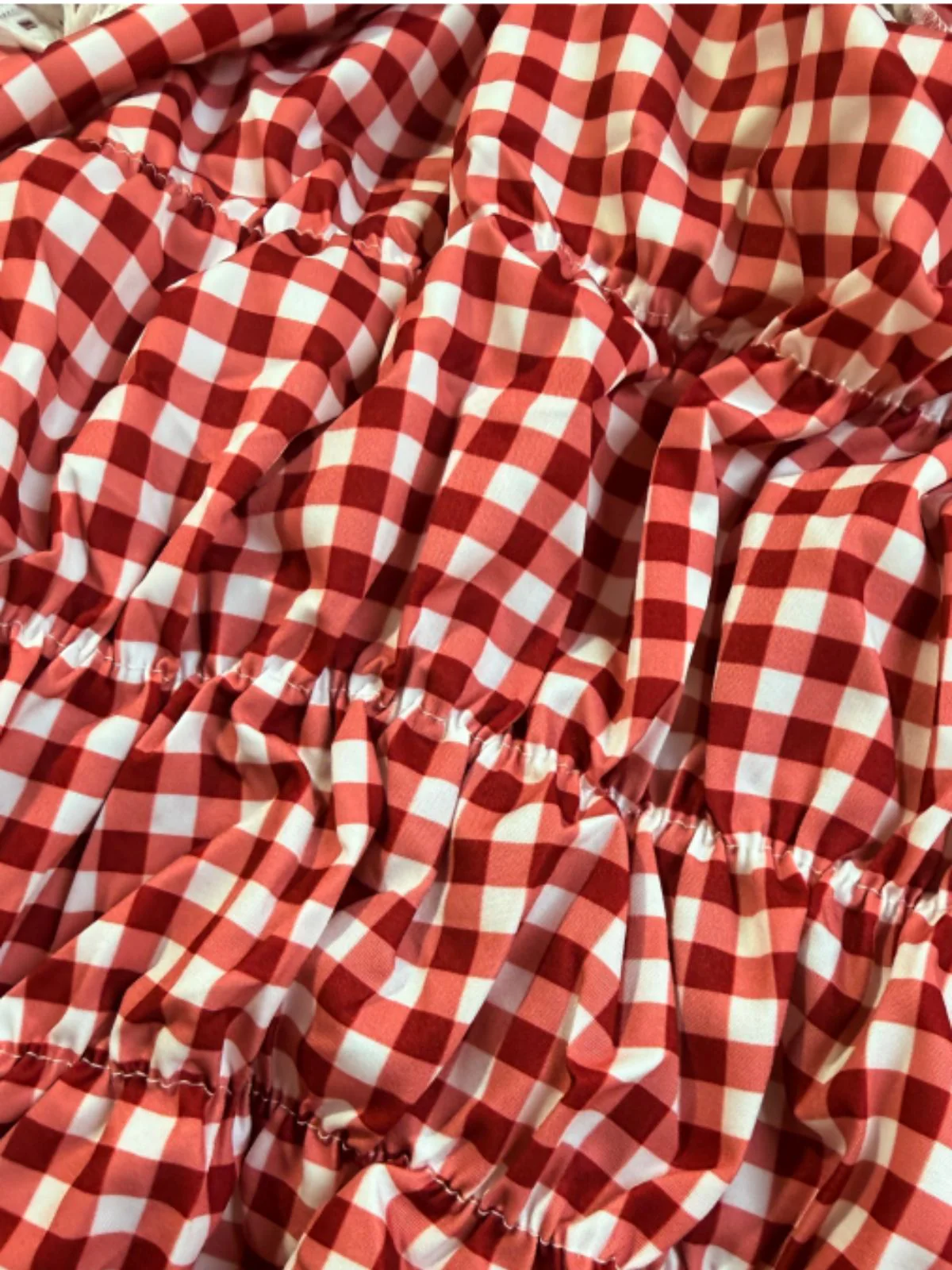 Red Y2K Gingham Off-Shoulder Smocked Top & Shorts Set - Image 5