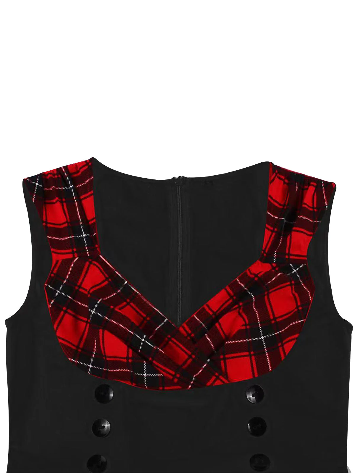 Red & Black 1950s Plaid V-Neck Dress - Image 10