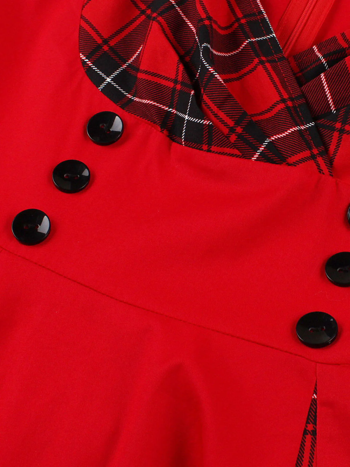 Red & Black 1950s Plaid V-Neck Dress - Image 10