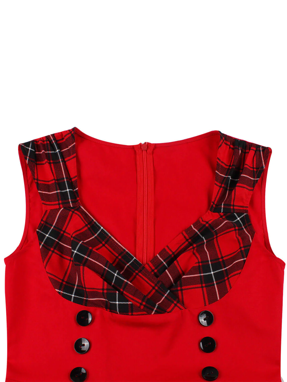 Red & Black 1950s Plaid V-Neck Dress - Image 9