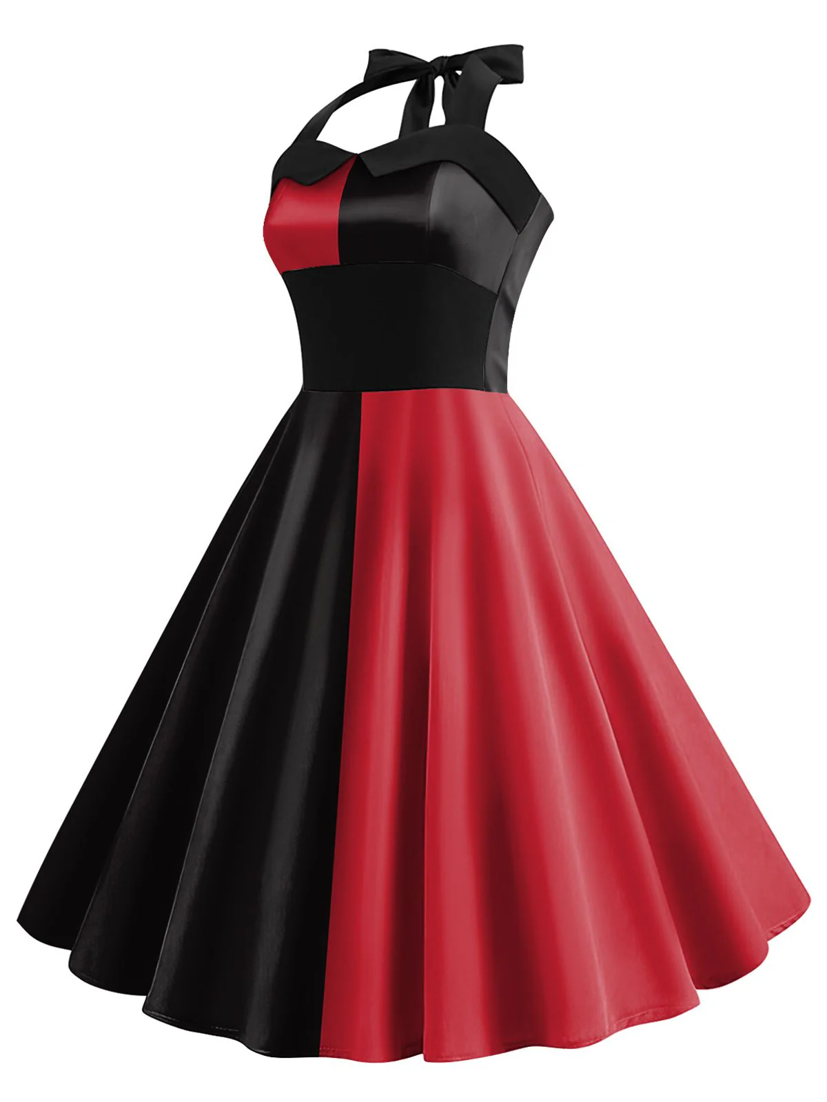 Red&Black 1950s Solid Halter Dress - Image 2